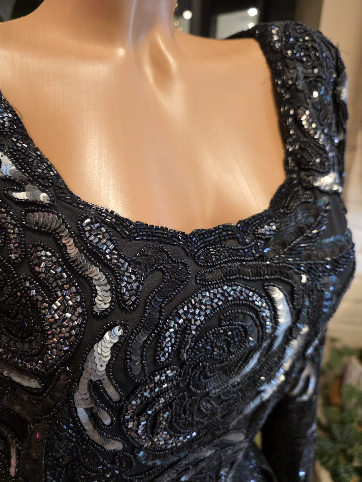 Vtg 80s Riazee Naeem Khan Bergdorf Goodman Beaded Sequin Silk Evening Gown Sz 14