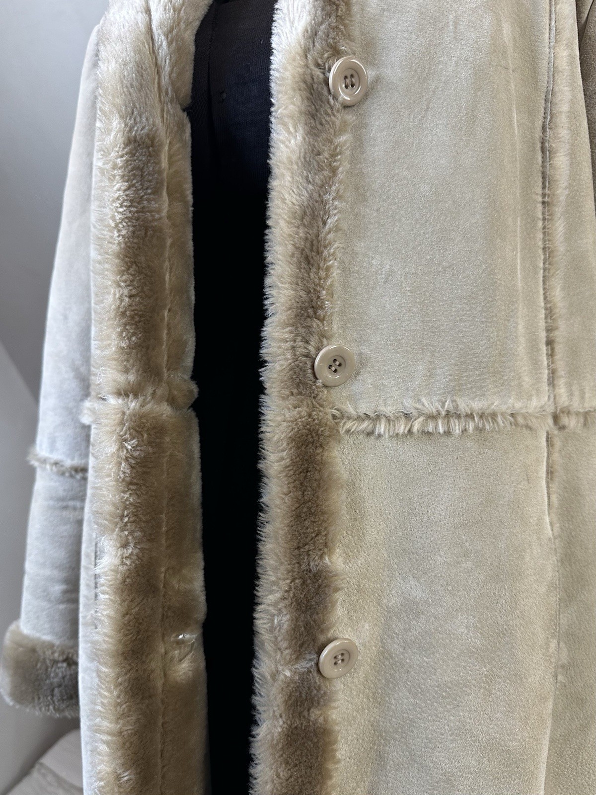 Vintage 70s style Hippie Faux Sheepskin Genuine Leather Long Coat Women’s Large
