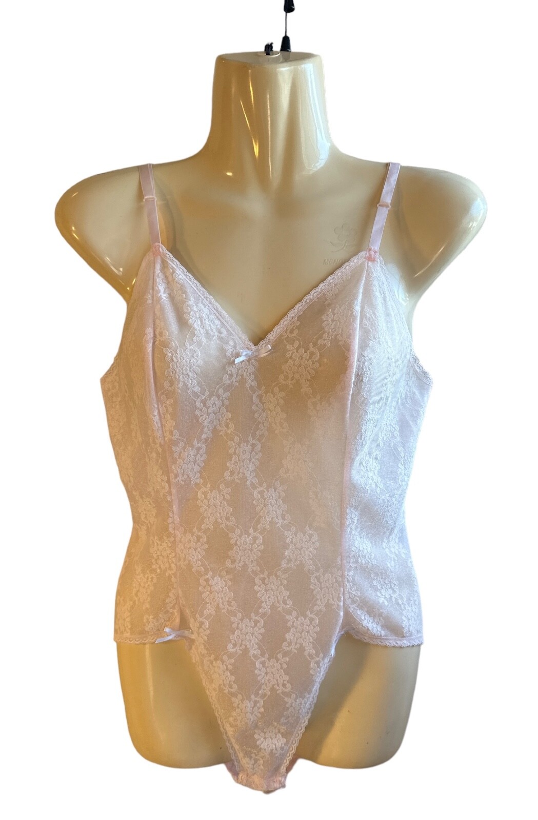 Women’s 2pc Vintage Samye Teddy Lingerie Sheer Soft Floral Lace and Robe Size Sm
