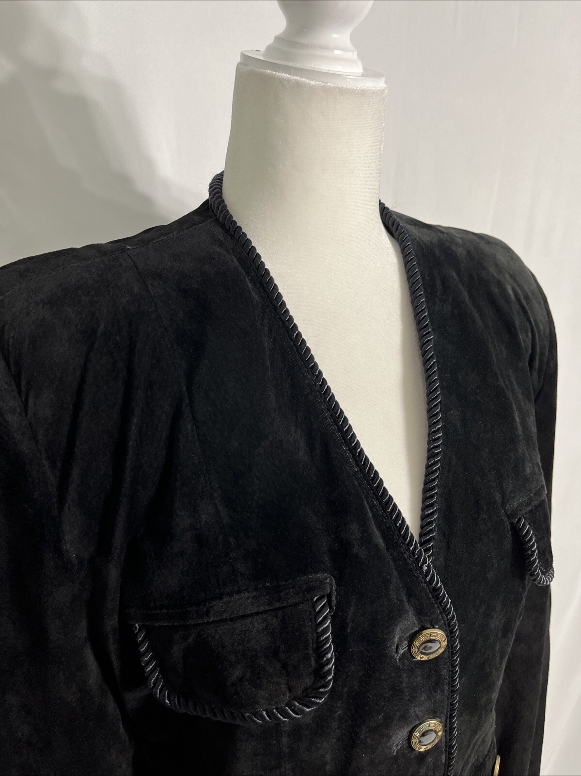Vtg Evan Davies Suede Button Front „Chanel Old Money” Look Jacket Black Sz 6