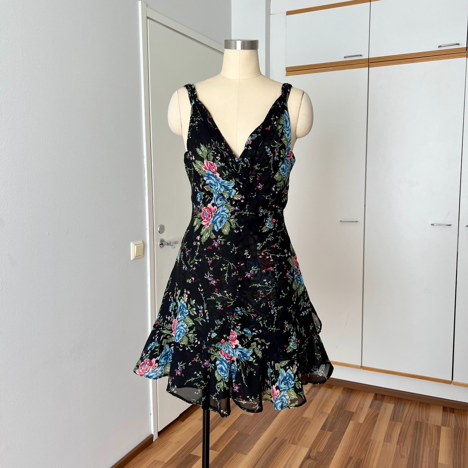 Y2K Floral Ruffle Mini Dress Whimsygoth Summer Romantic Goth Grunge Fairy Retro