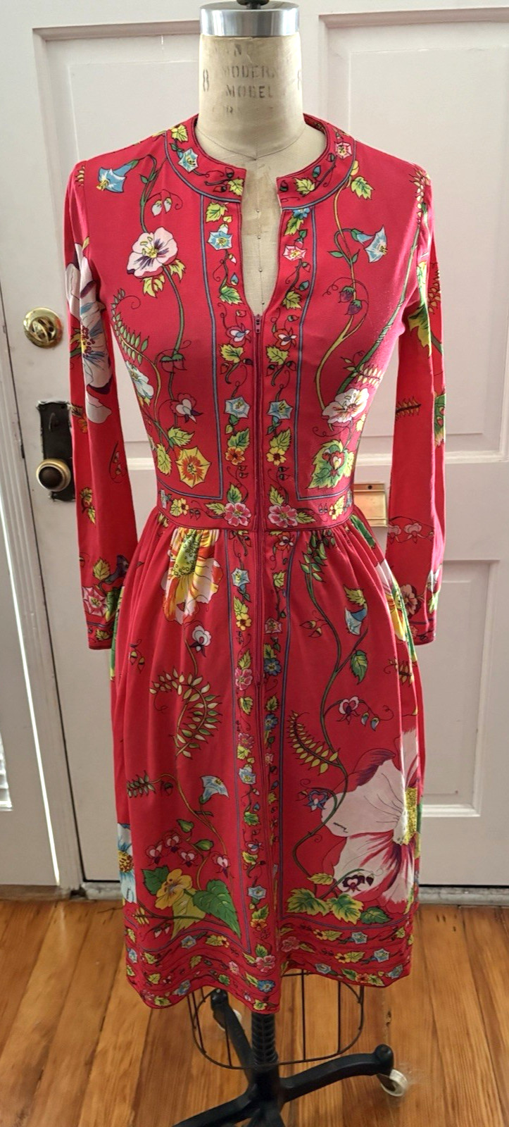Vintage 70’s Mod Saks Fifth Ave Pink Floral Polyester long sleeve Dress S VTG 10