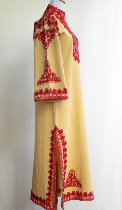 RARE Vtg 60s 70s Tribal Hippie Festival Dashiki Dress Heavy Red Embroidery S/M