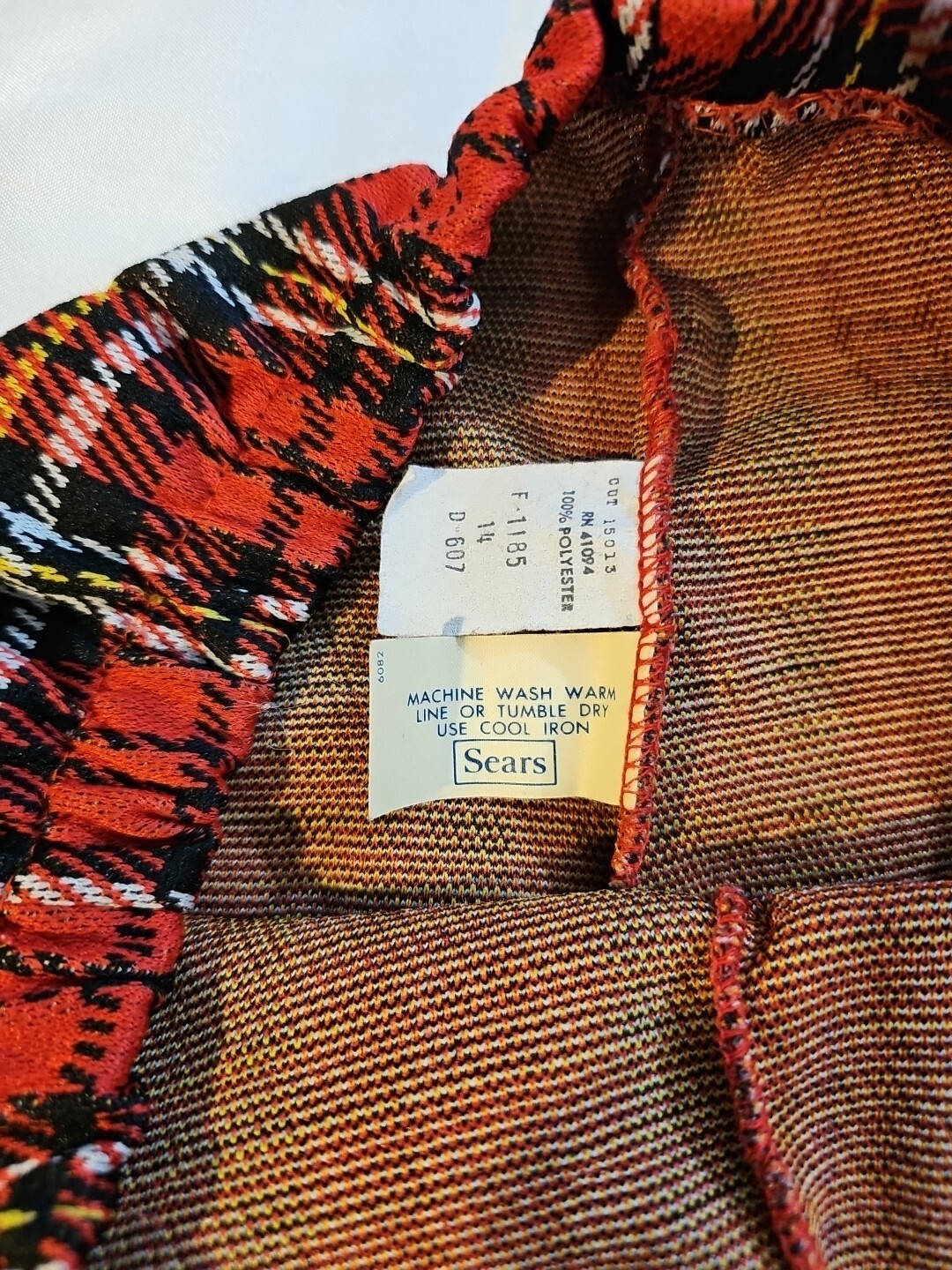 Vtg 70S SEARS Red Blue Yellow White Plaid Polyester Pants Sz 14 Pull-on
