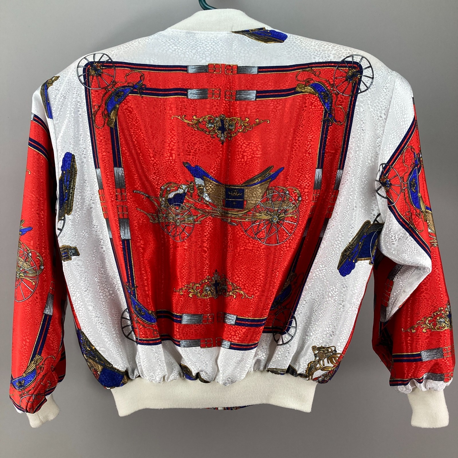 Gold Carriage Print Bomber Jacket Women’s 16 Full Zip Just Justine Windbreaker