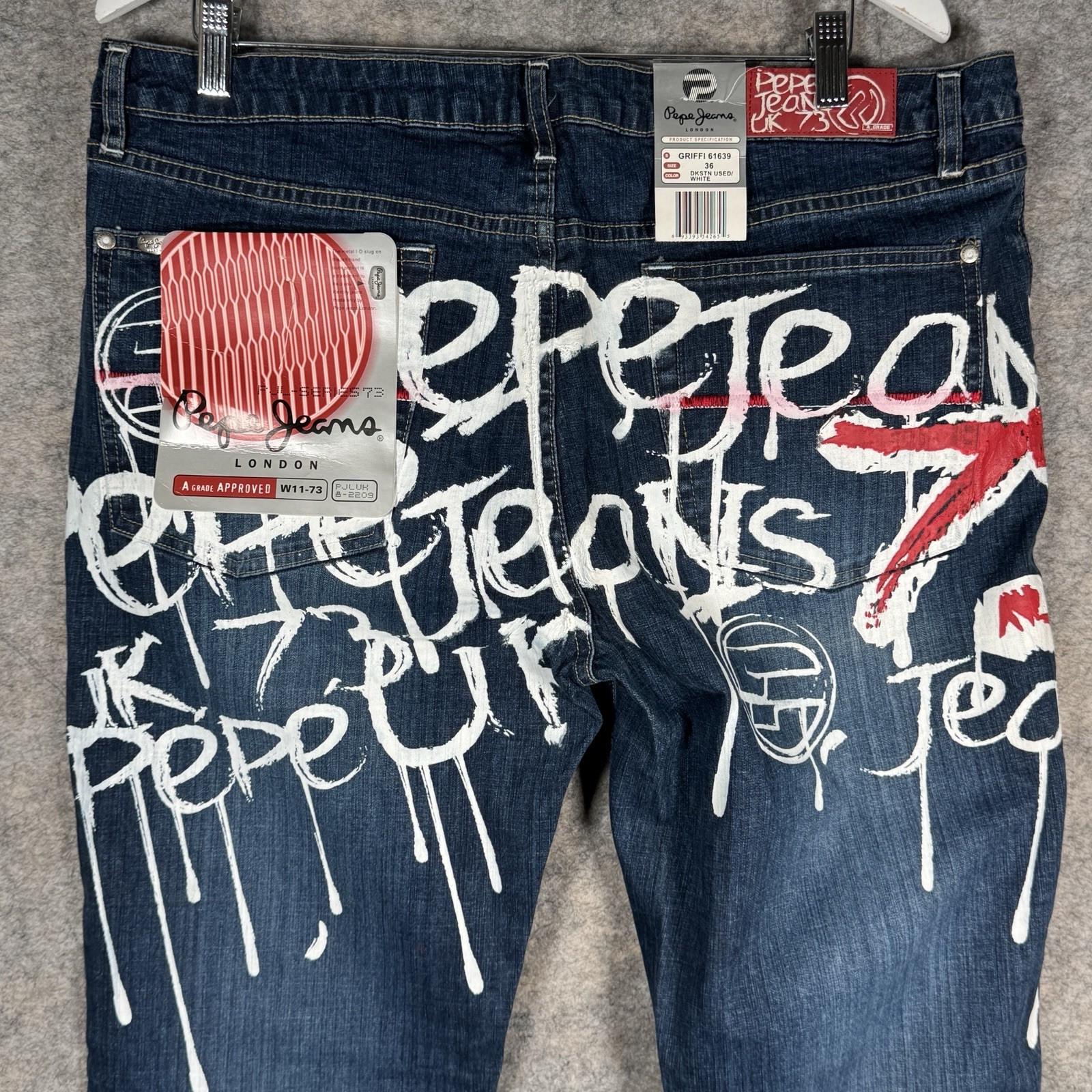 Vintage Y2K NWT Womens Pepe Jeans Graffiti Design Streetwear Jeans Size 38×32
