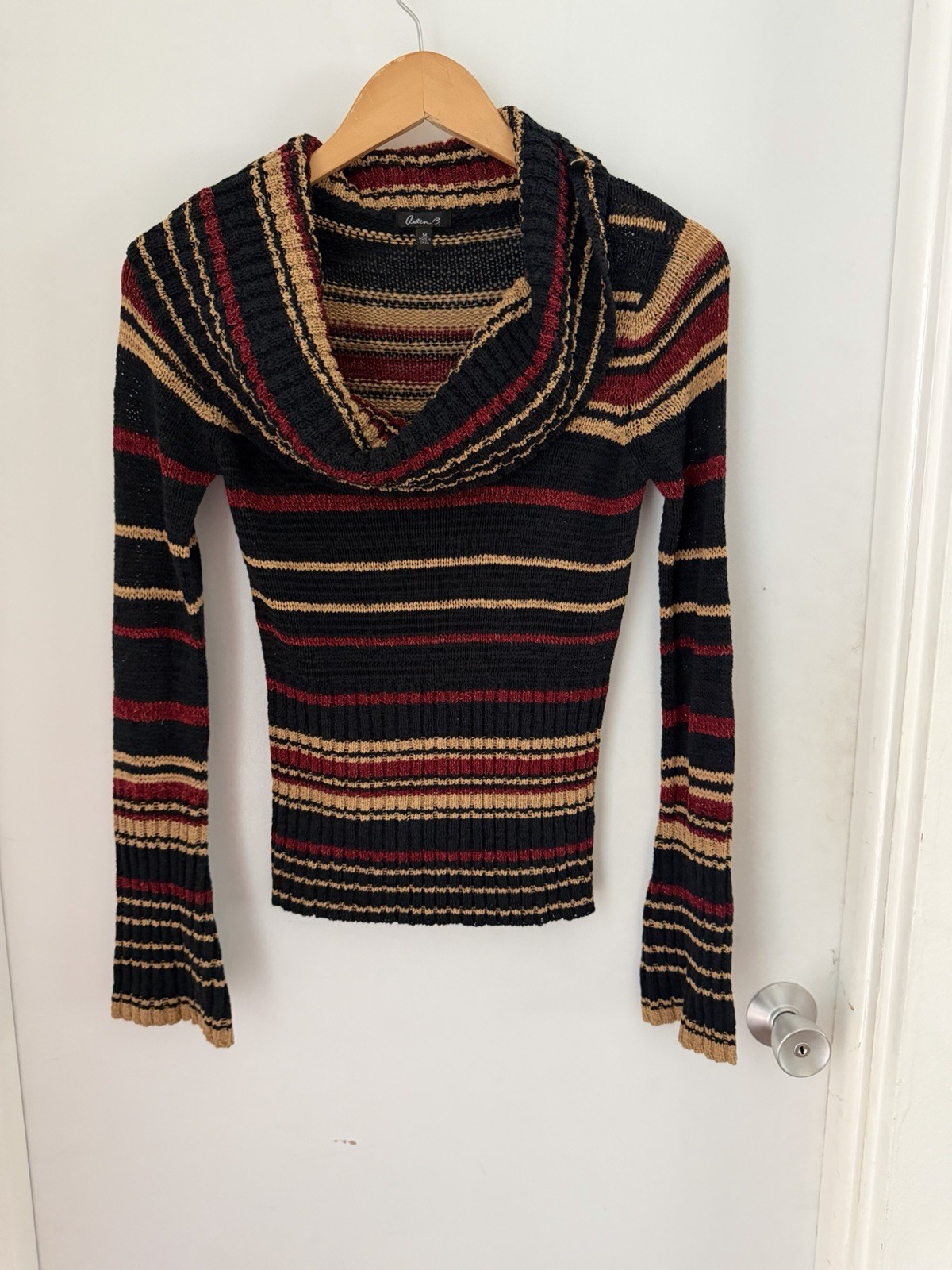 VTG Arden B Striped Metallic Acrylic Flare Sleeve cowl neck sweater top Shirt M