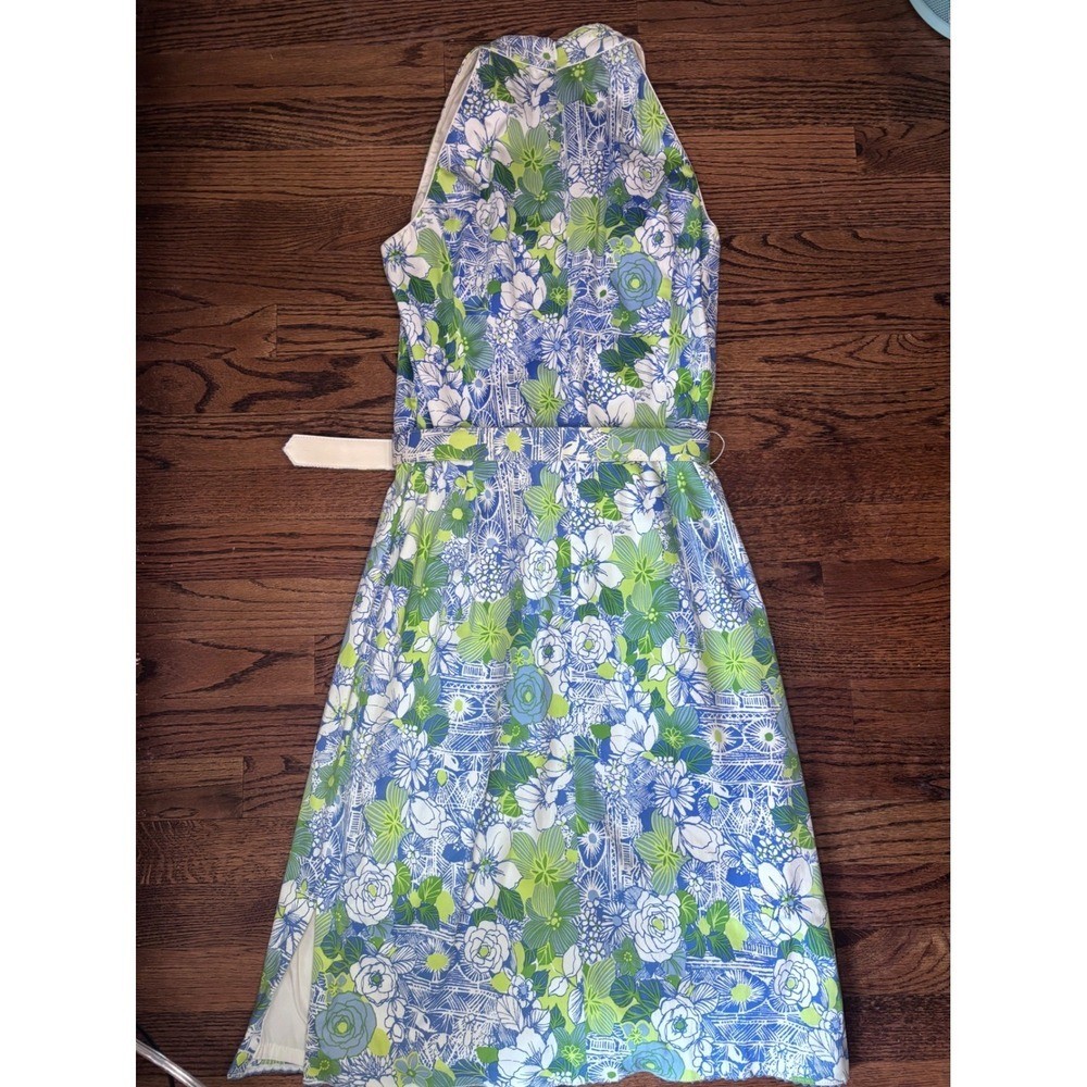 Talbots Floral Midi Dress Blue Green Size 8 Spring Wedding Guest