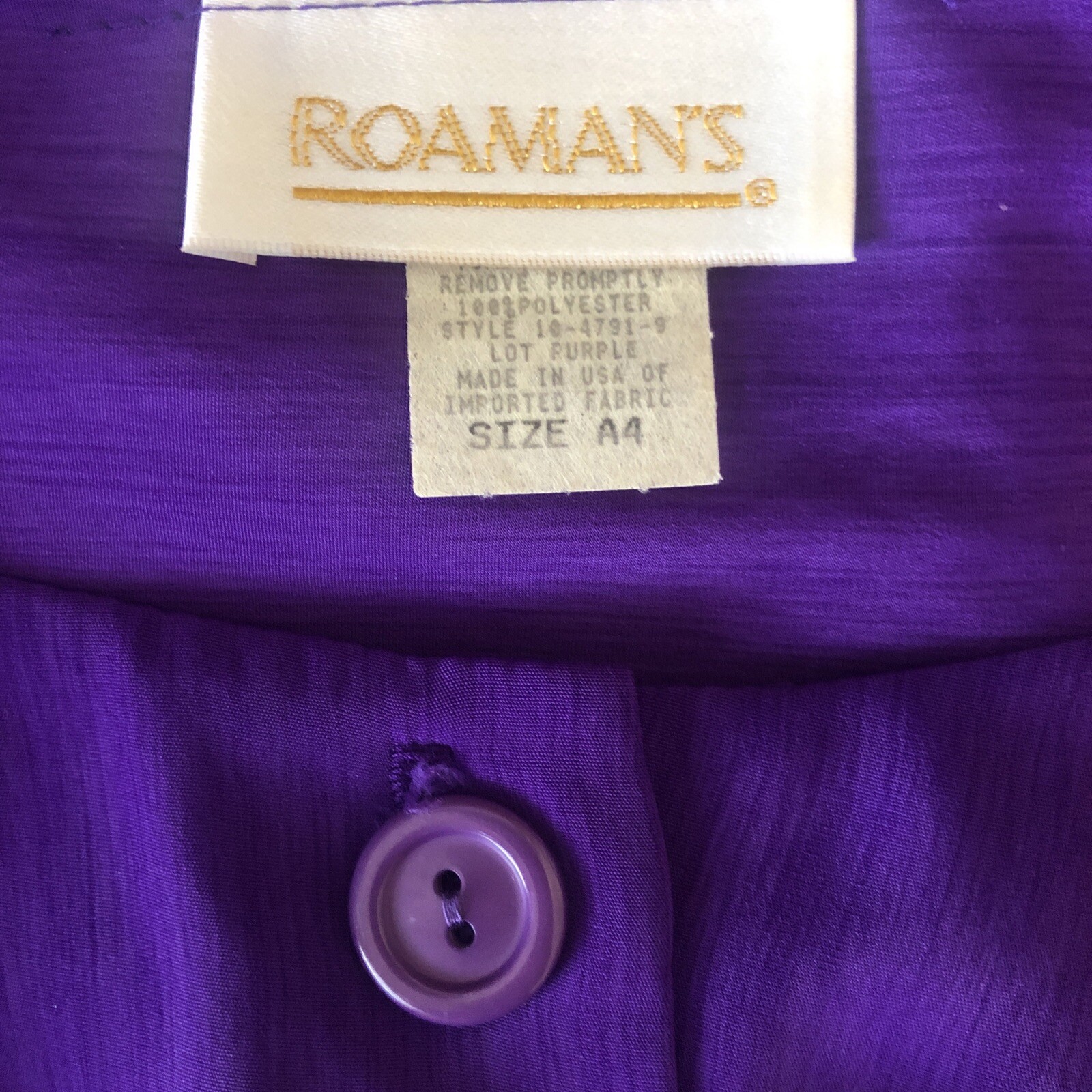 Vintage ROMAN’S Purple Bermuda and Blouse Set 1980-1990 Size A4 & G8 (Medium)