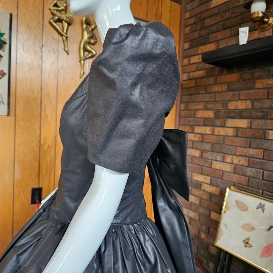 Vtg 80s Goth Princess Wedding Gunmetal Pageant Prom Party Circle Evening Dress M