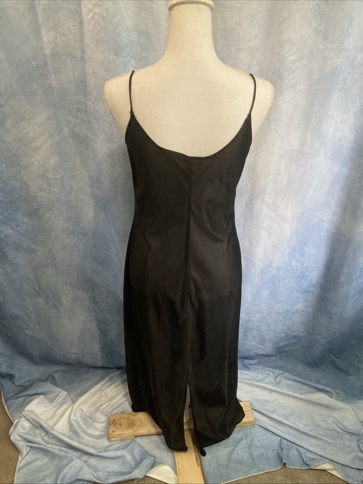 Vtg 90s Black Slip Dress Coquette Rayon Mesh Knit Sheer Maxi Grunge Minimal XS