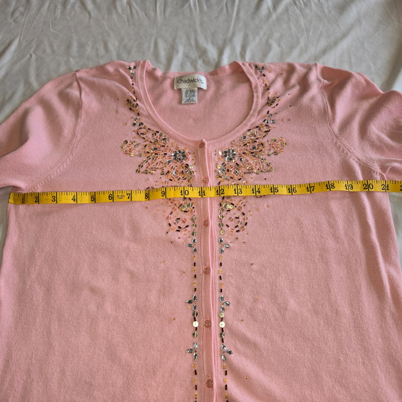 Vtg Chadwick’s Hong Kong Beaded Embellished Pink Cardigan Sweater Sz Large READ