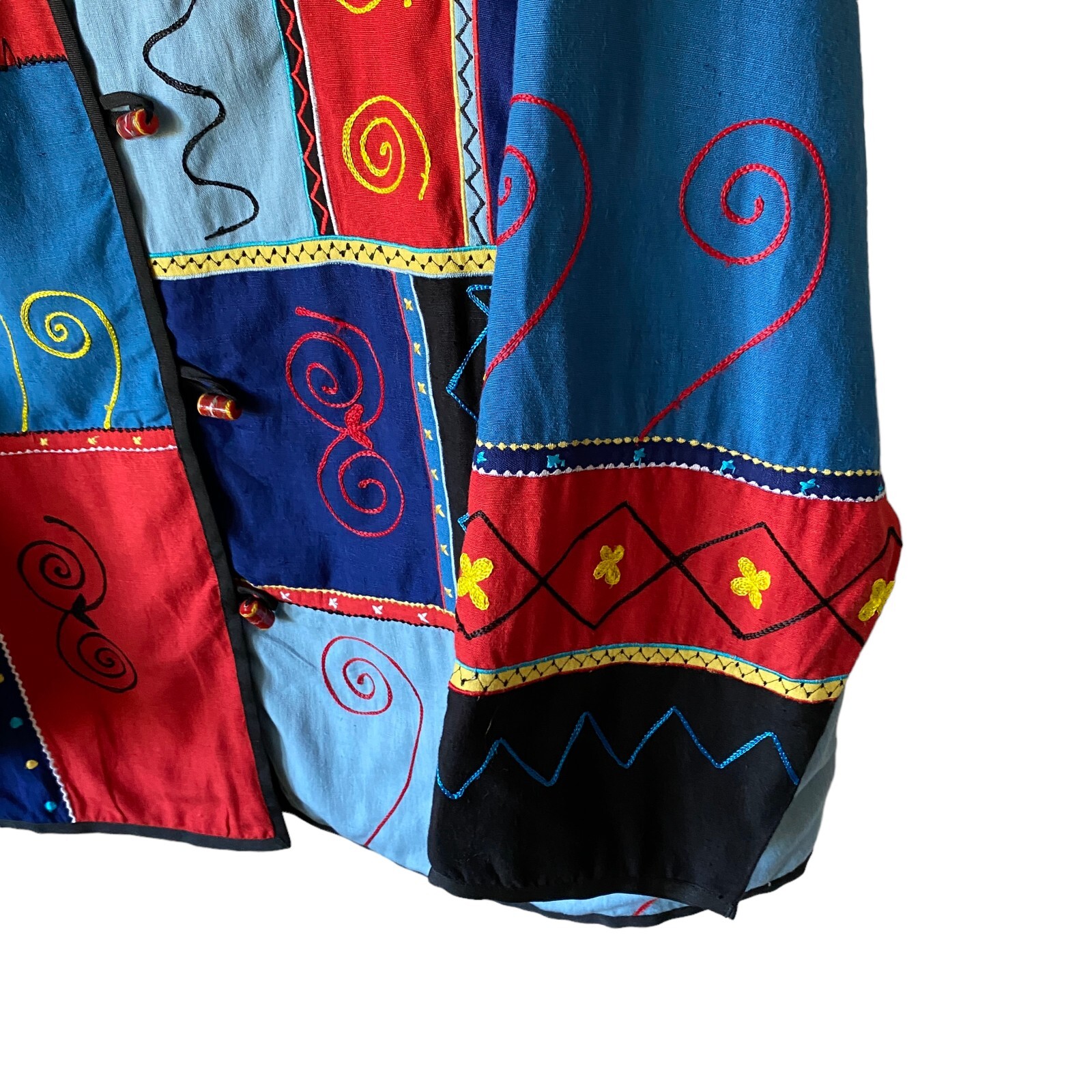 Vintage Indigo Moon Embroidered Patchwork Jacket Art to Wear Retro Abstract Boho