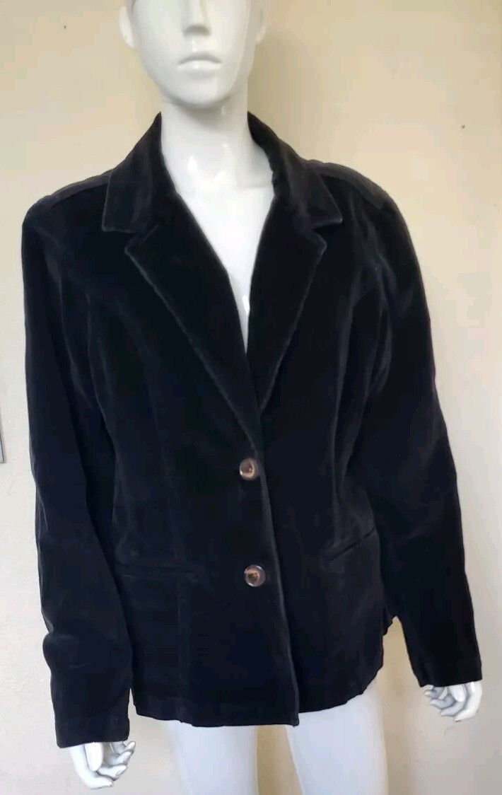 VTG Faded Glory Blazer Jacket Velour Velvet Womens black Sz XL(16/18 )90s