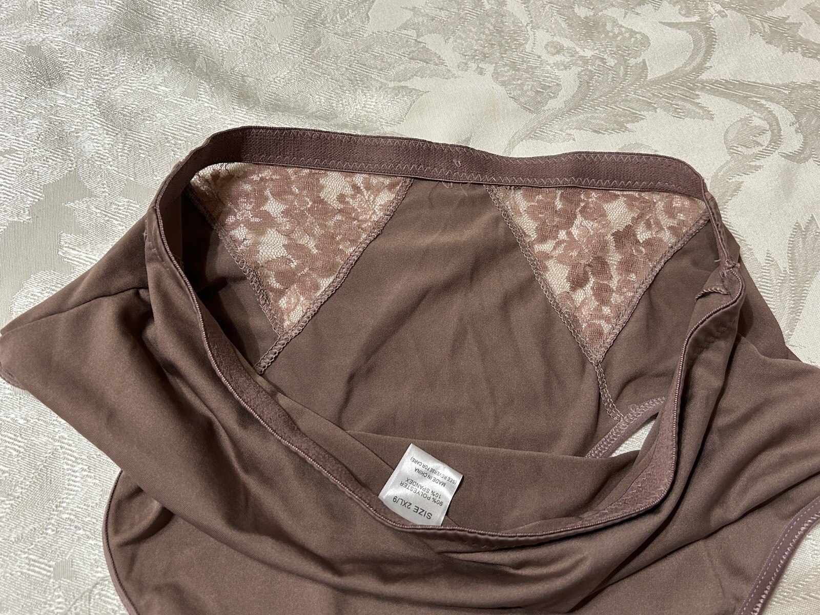 Vtg INTIMATES 3042 Polyester Lace Inserts Hi-Cut Sz 9/2XL Brown Panties #71