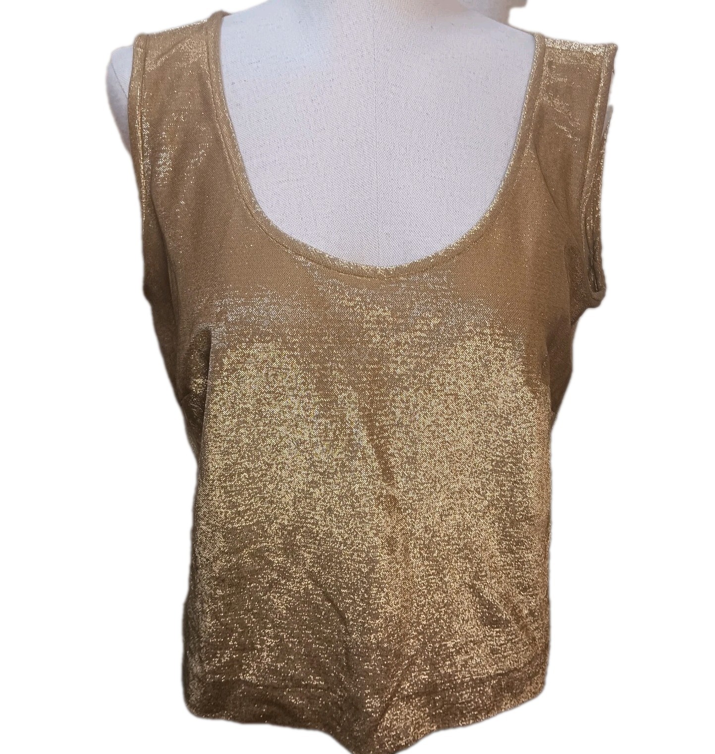 Vintage Wilroy NY Sleeveless Scoop Neck Zipper Back Sparkly Gold Tank Top Large