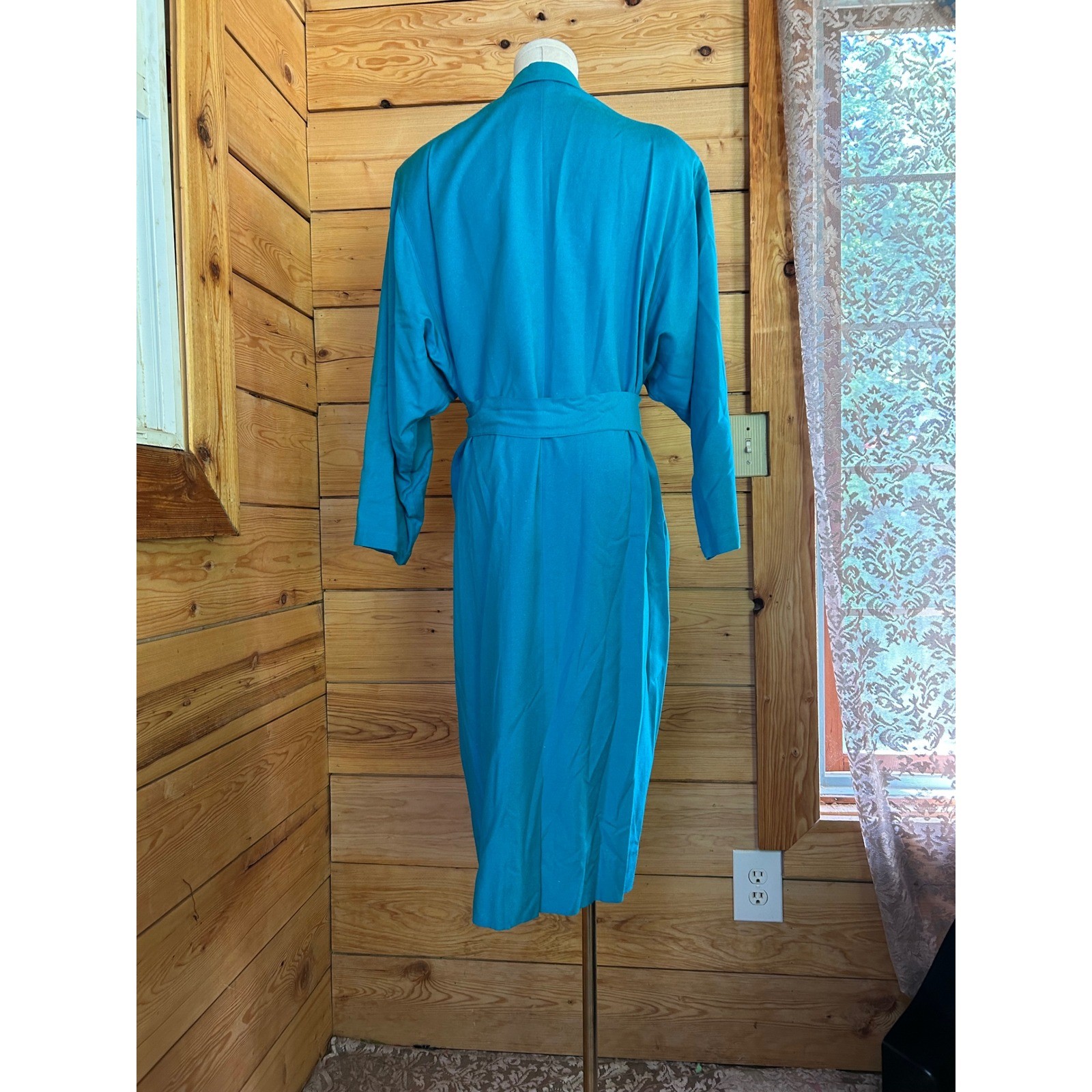 Vintage Silk Shirt Dress Women Size 14 Turquoise Teal Blue Midi Michel Laurent