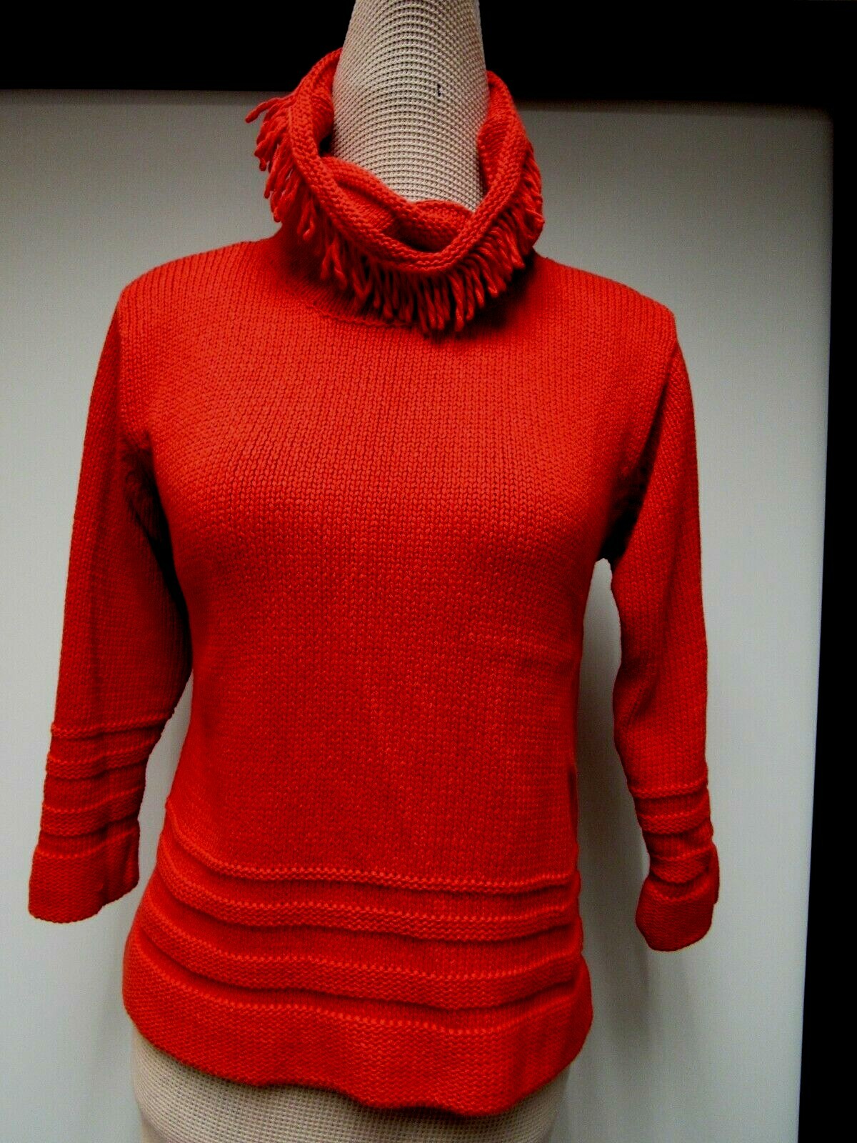VTG FIA ITALIA Cotton Blend Sweater Top Fringe Hand Loomed Blood Orange Red S EV