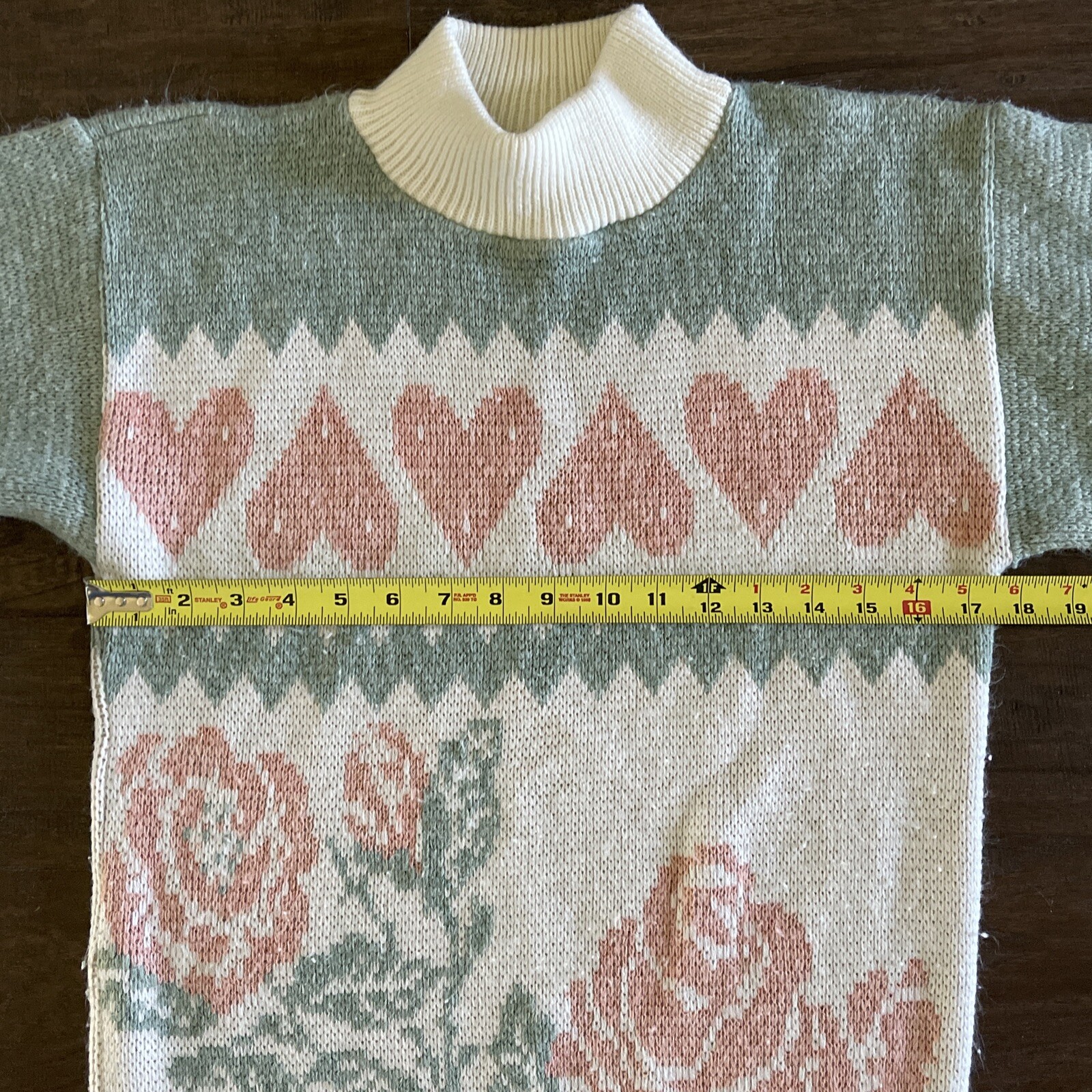 Vtg 80’s 90’s Sweater Womens Sz S White Pastel Roses Hearts Floral Cottage USA