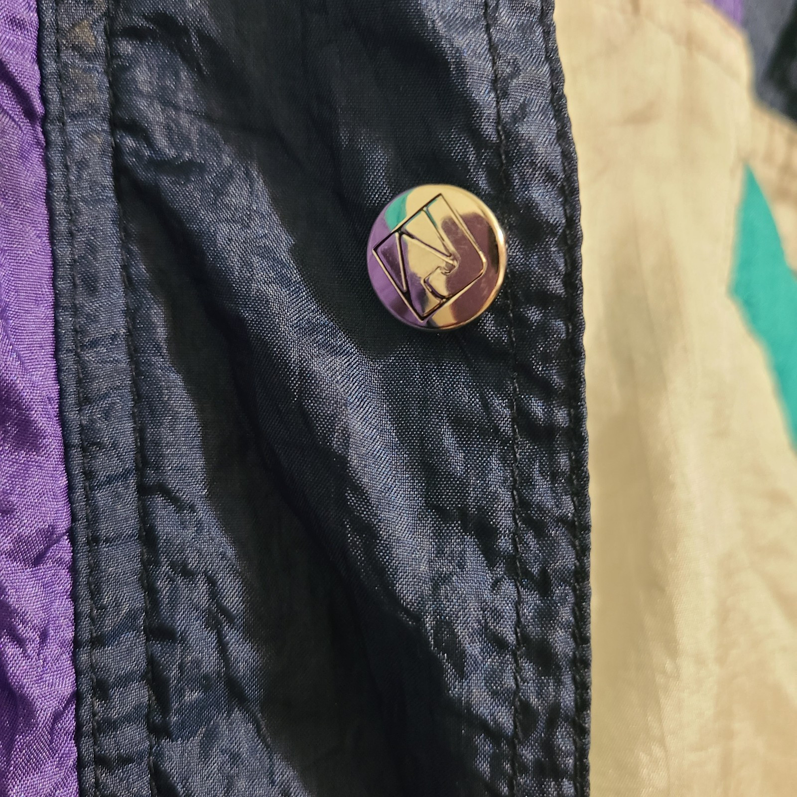 Andy Johns Winter Color Block Teal Purple White Jacket VTG Size Large Womens