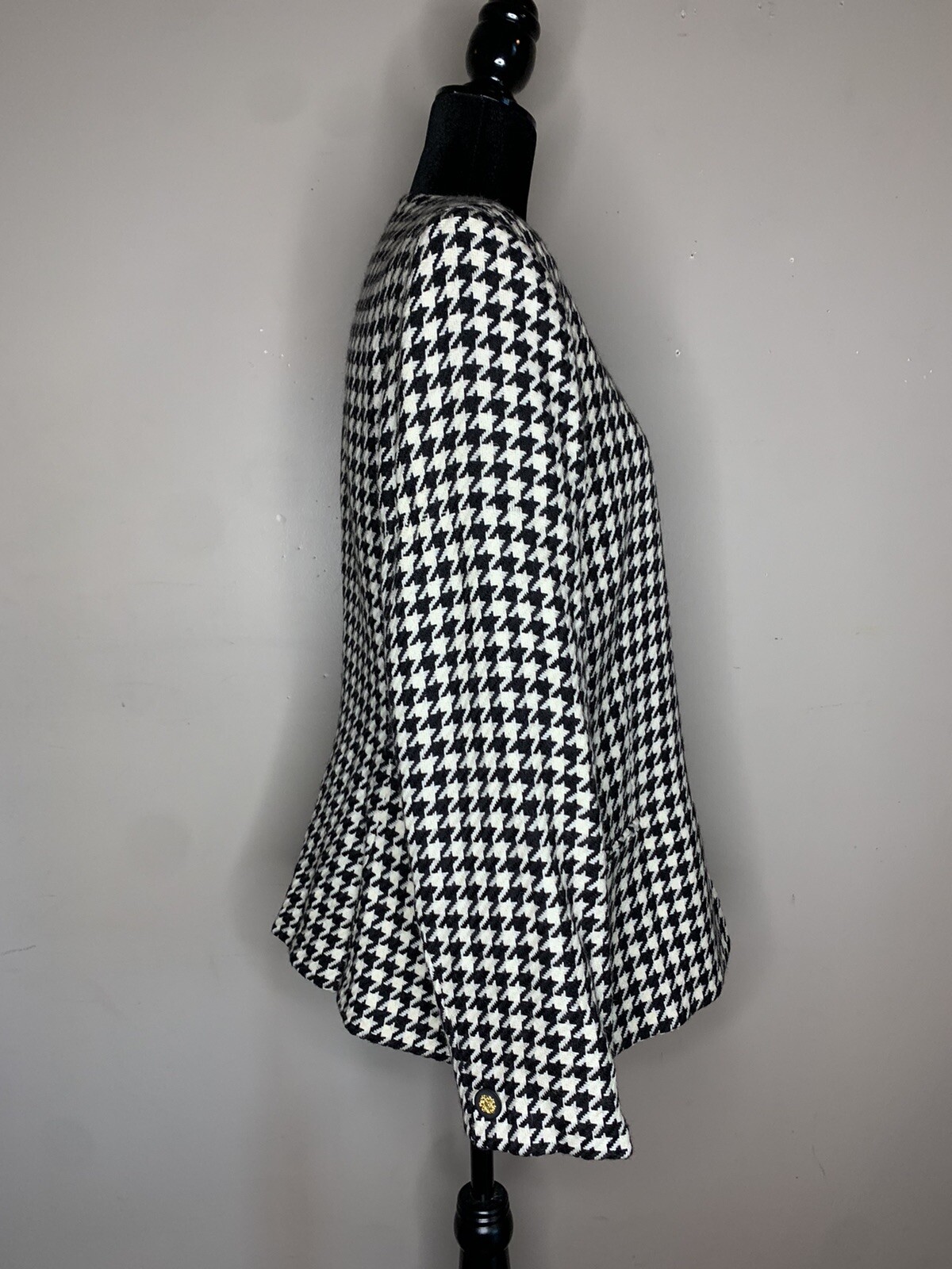 Vintage Jones New York Wool Dress Jacket Blazer Black White Houndstooth Women 16