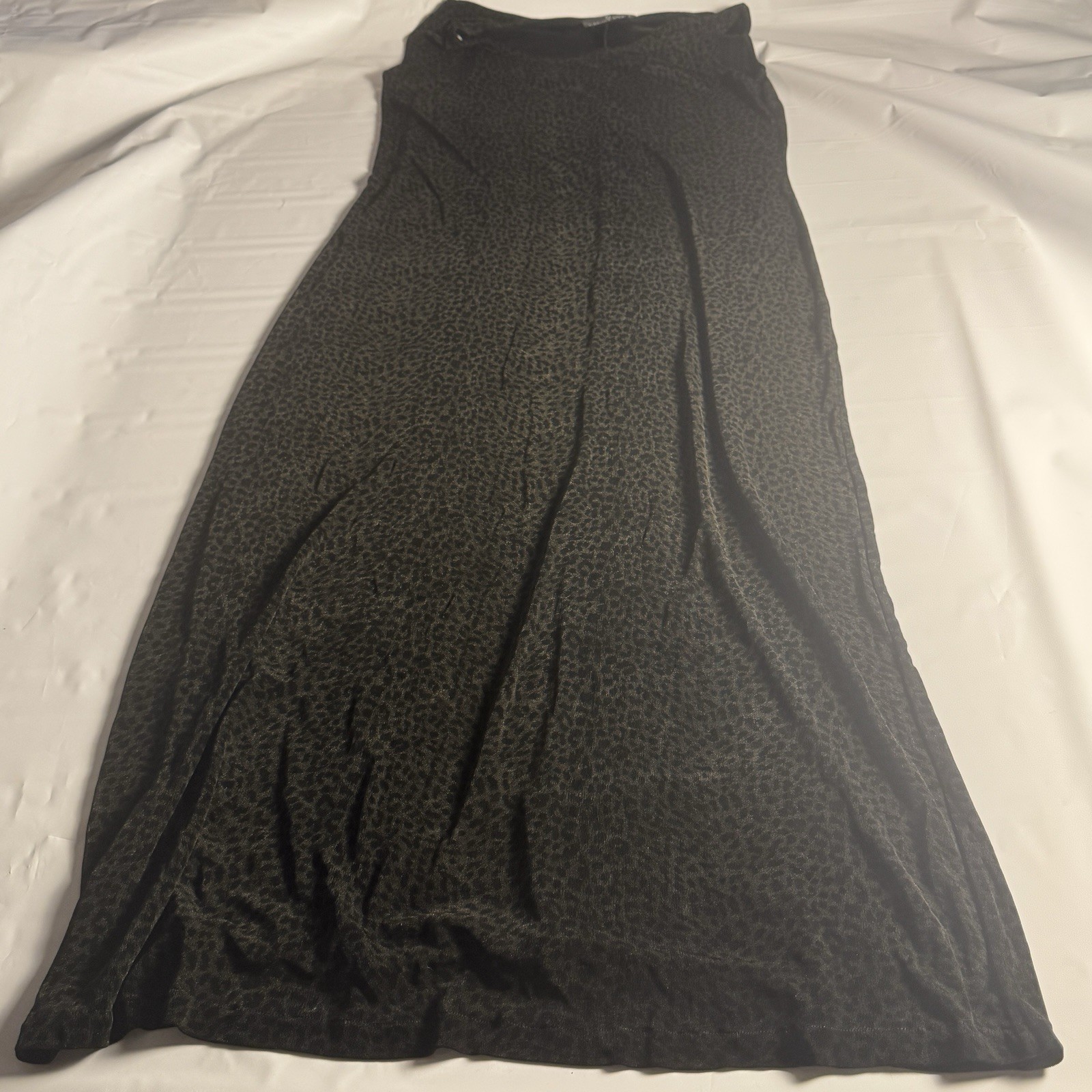 Vintage Carole Little Leopard Print Maxi Dress L Black Acetate Spandex Knit 90s