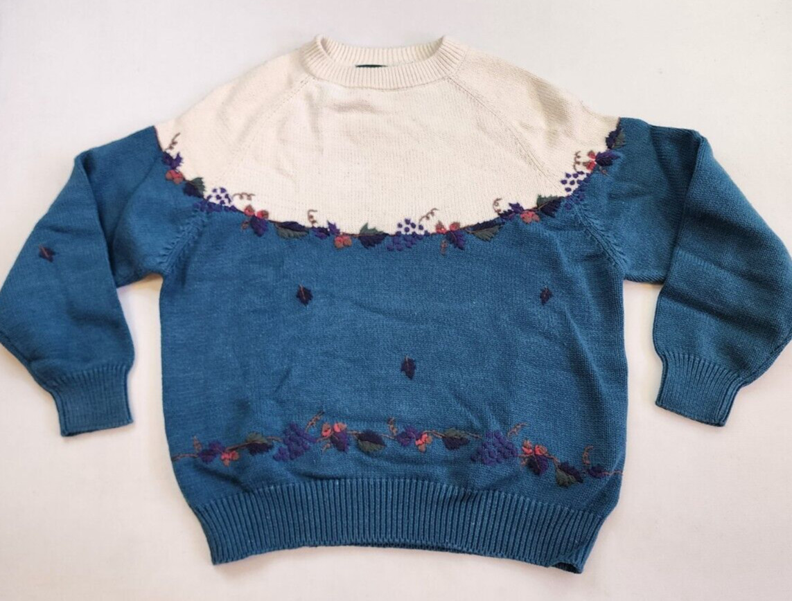 Vintage Northern Reflections S Sweater Fair Isle Embroidered Leaf Granny Jumper
