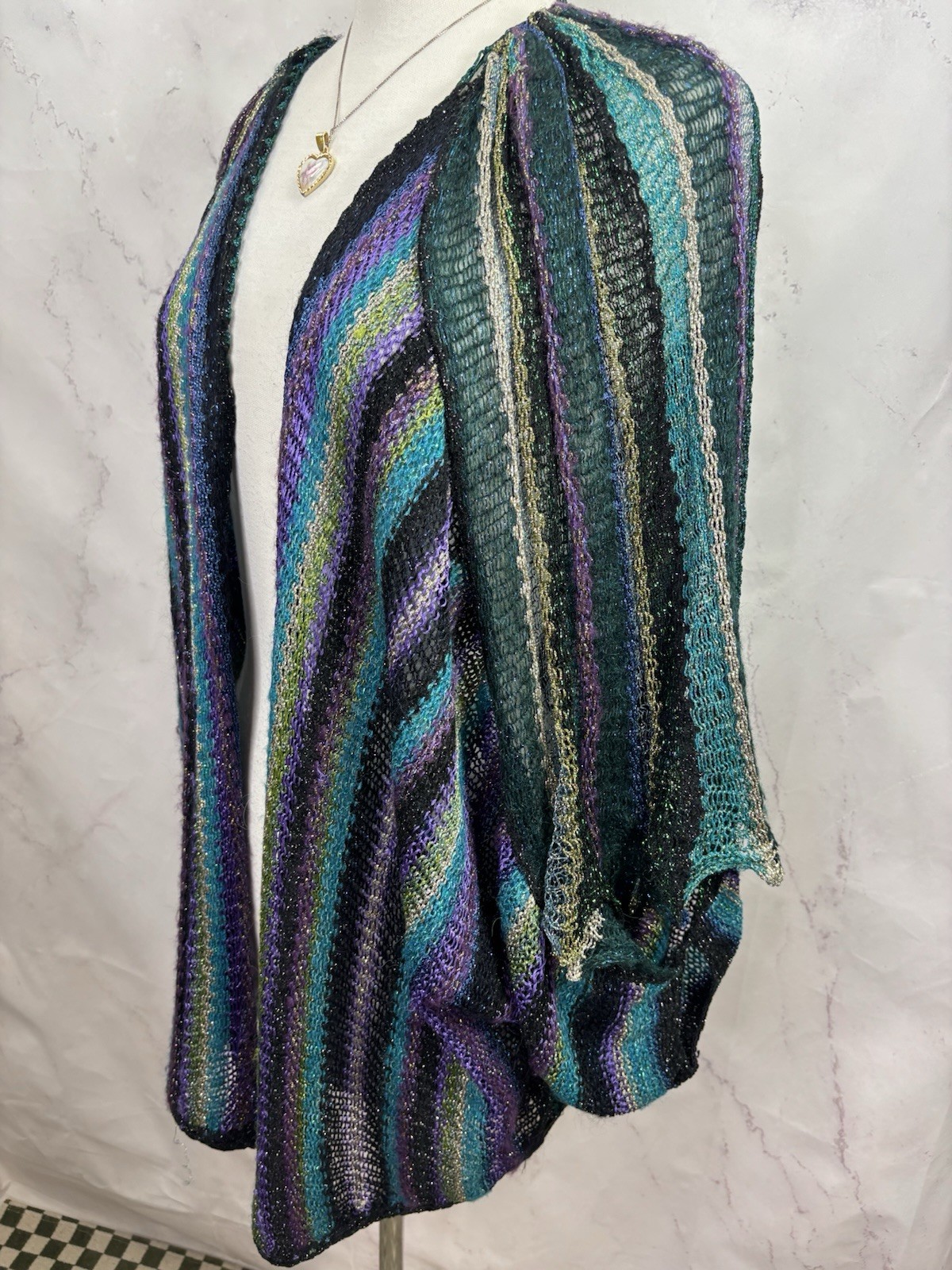 Vtg Mali Firenze Metallic Knit Cardigan Slouchy Duster Kimono Shrug Whimsigoth