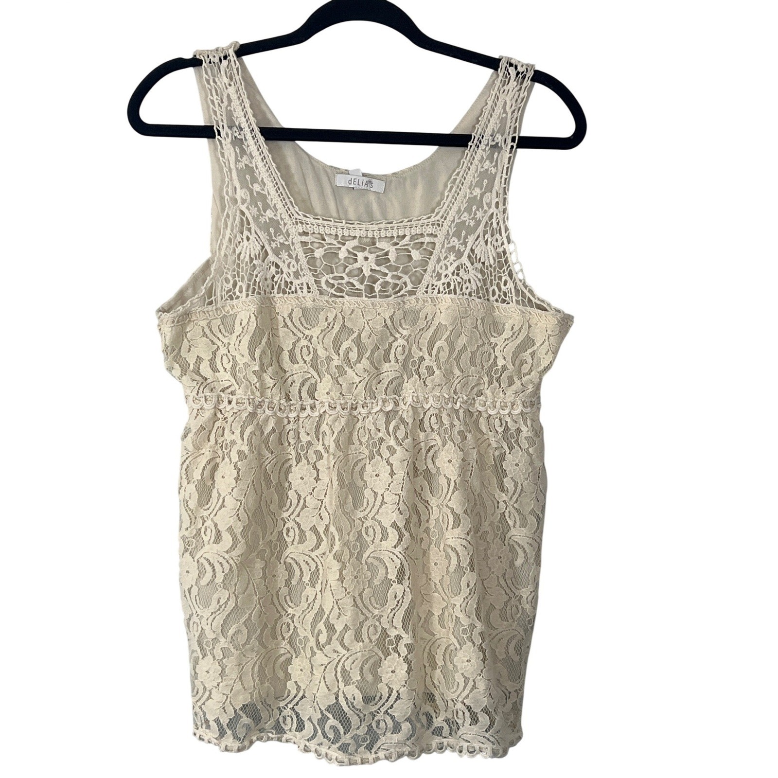 Delias Vintage Y2K Cream Lace Tank Top Large Boho Cottagecore Grannycore