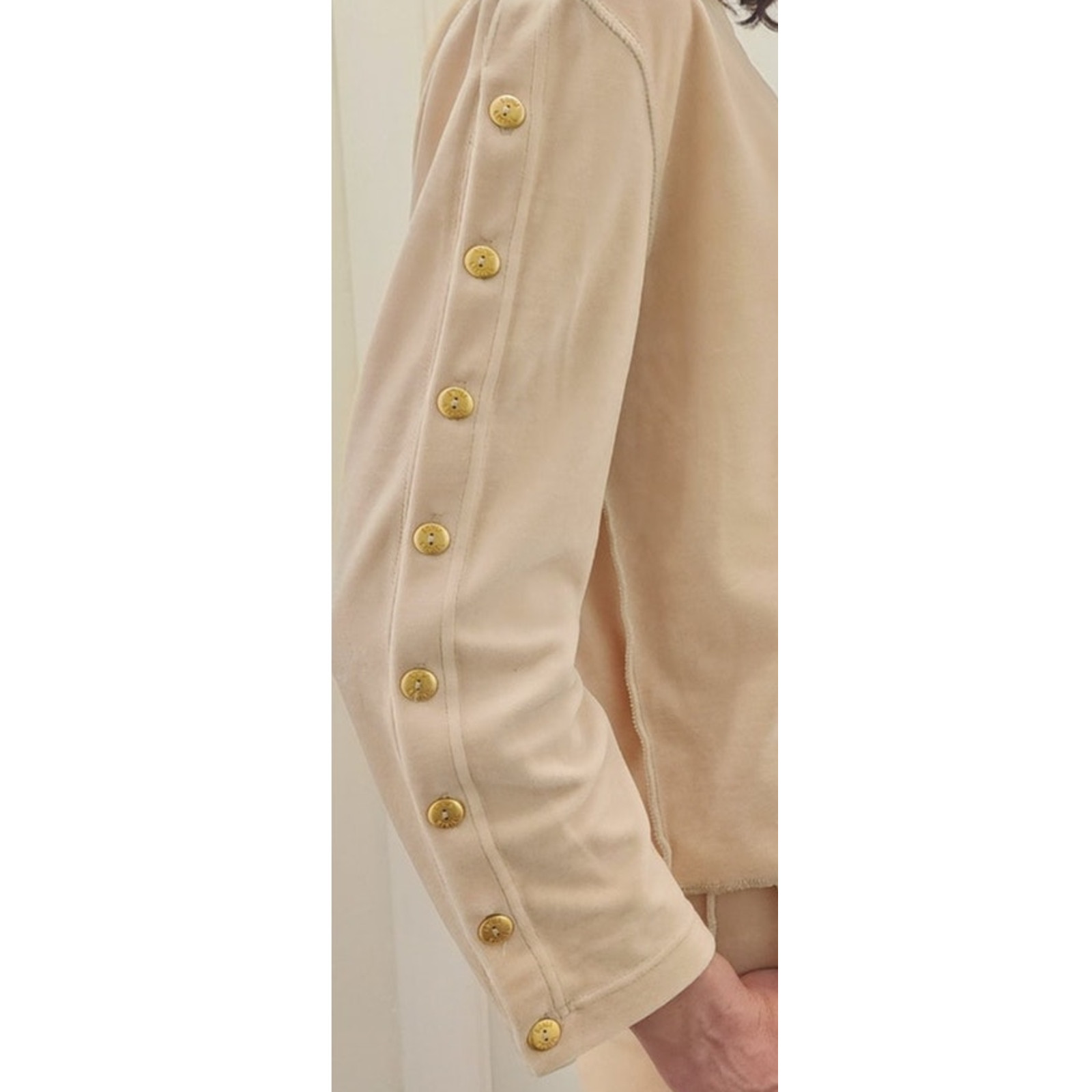 Vintage 90s Sonia Rykiel Velour Track Suit Beige w/Gold Buttons
