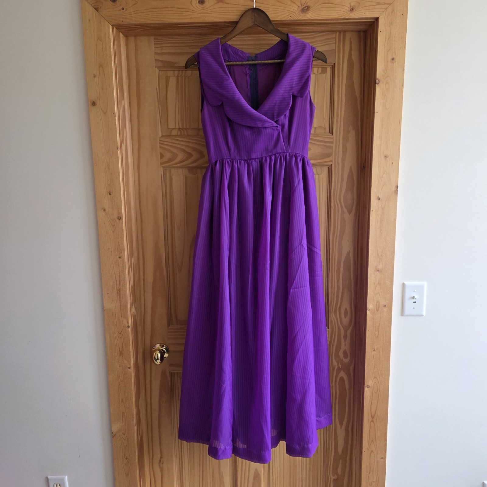VTG 50’s 60s Handmade Purple A Line Dress V Neck Collar Rockabilly Full Swing