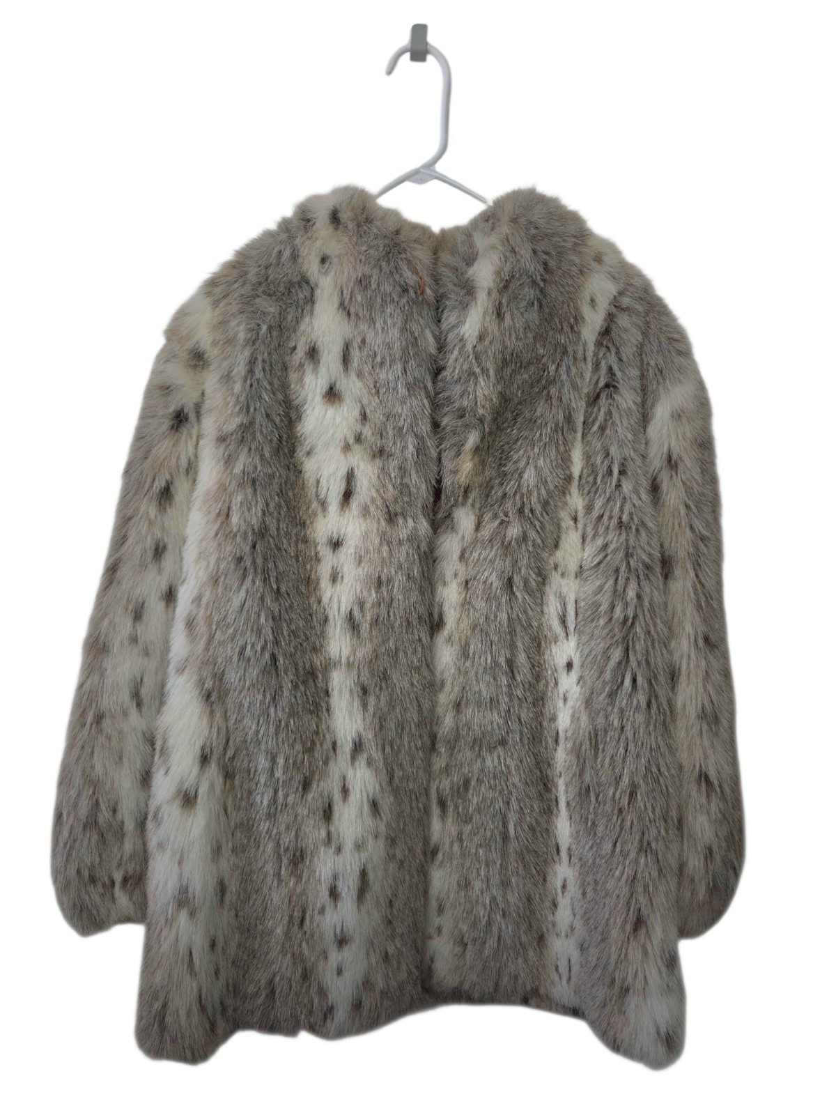 Vintage 80s JORDACHE Snow Leopard Faux Fur Jacket Coat Size M L