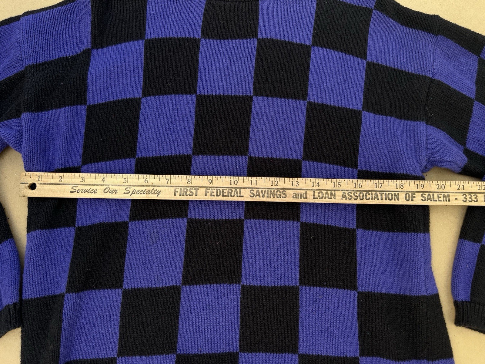 VTG Nordstrom Sweater Womens Sz M 80s 90s Checkerboard Black Purple Brass Plum