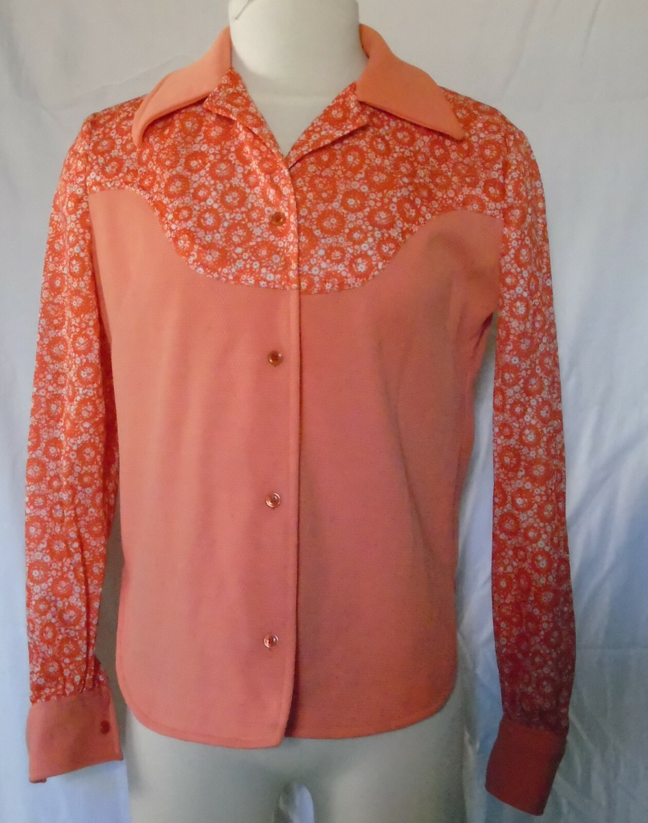 Vtg Polyester Orange Top Shirt Blouse Hand Made Western Look Size Sm Med #4