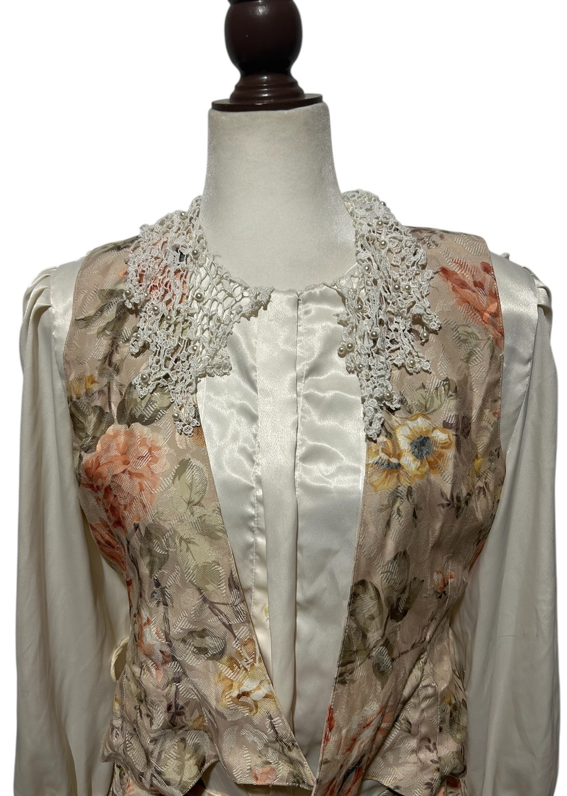Vintage Dress Womens 6 /Garden Tea Skirt Vest Floral Long Sleeve w Blouse Nilani