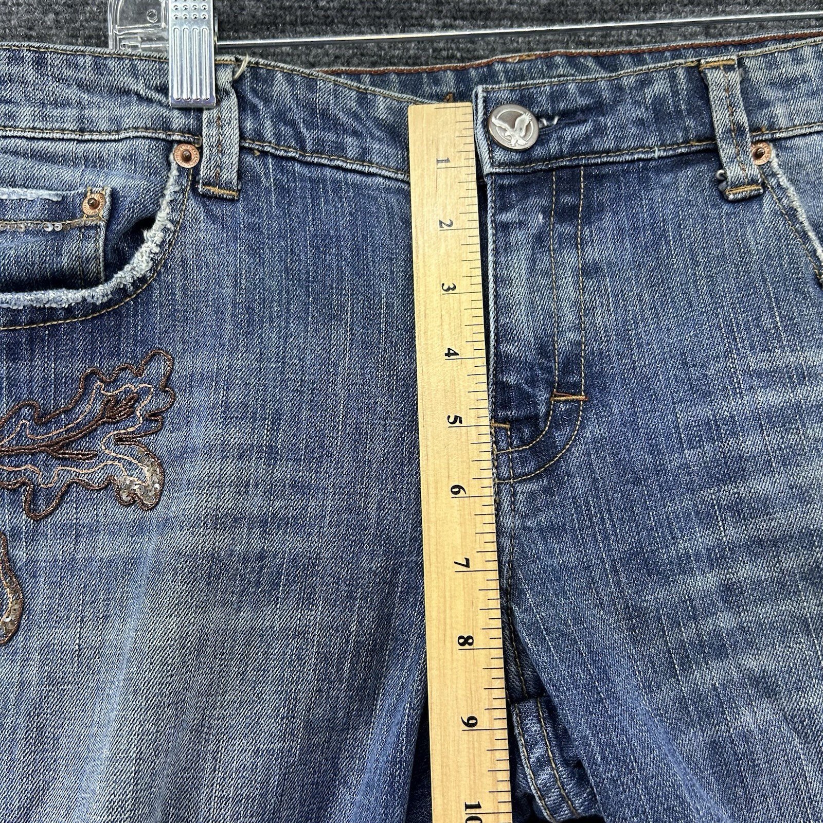 VTG American Eagle Jeans Womens 12 Reg Stretch Boot Denim Embroidered Sequin 90s