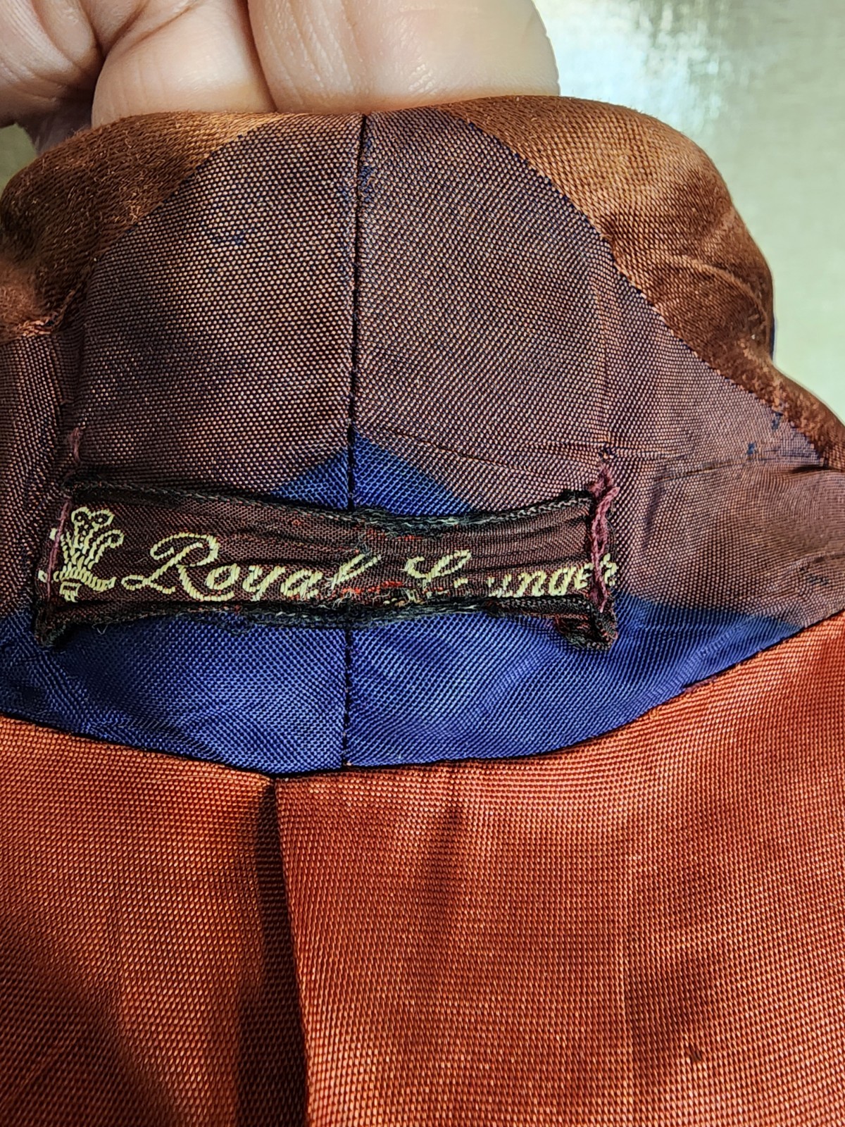 Royal Lounger Smoking Jacket 40s Maroon Blue Stripes Satiny Dressing Gown Deco