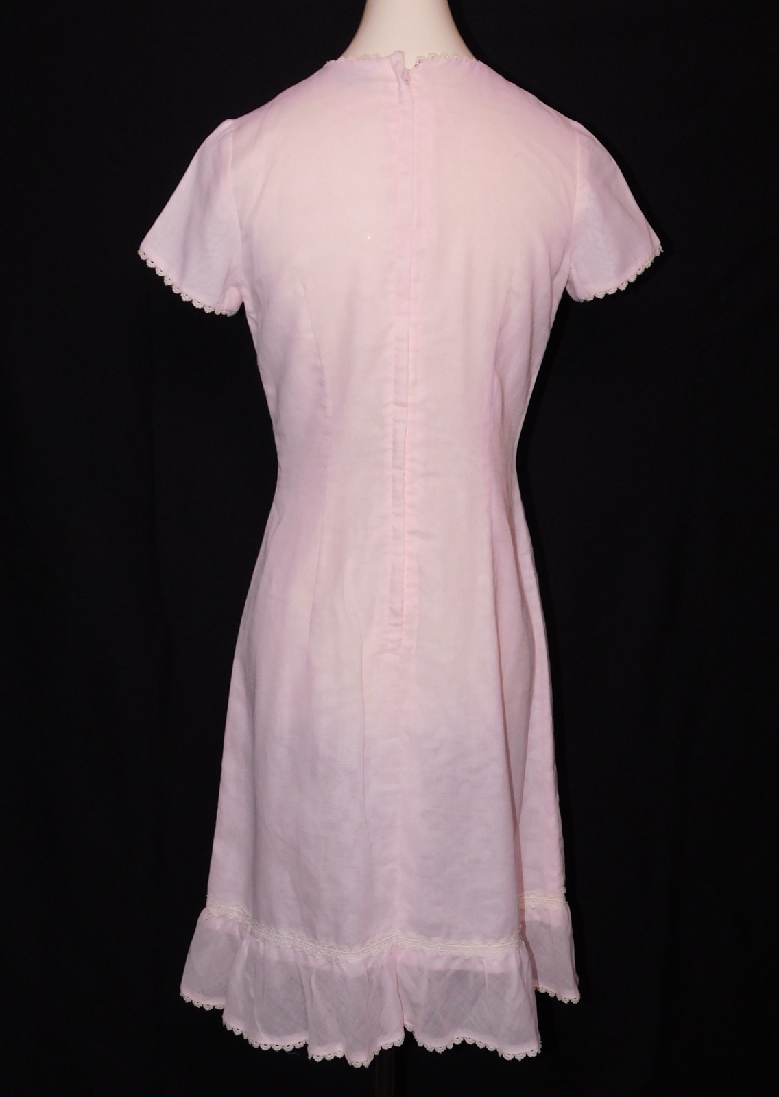 Vintage 1960s Minx Modes Sheer Cotton Pink Shift Dress Lace Trim