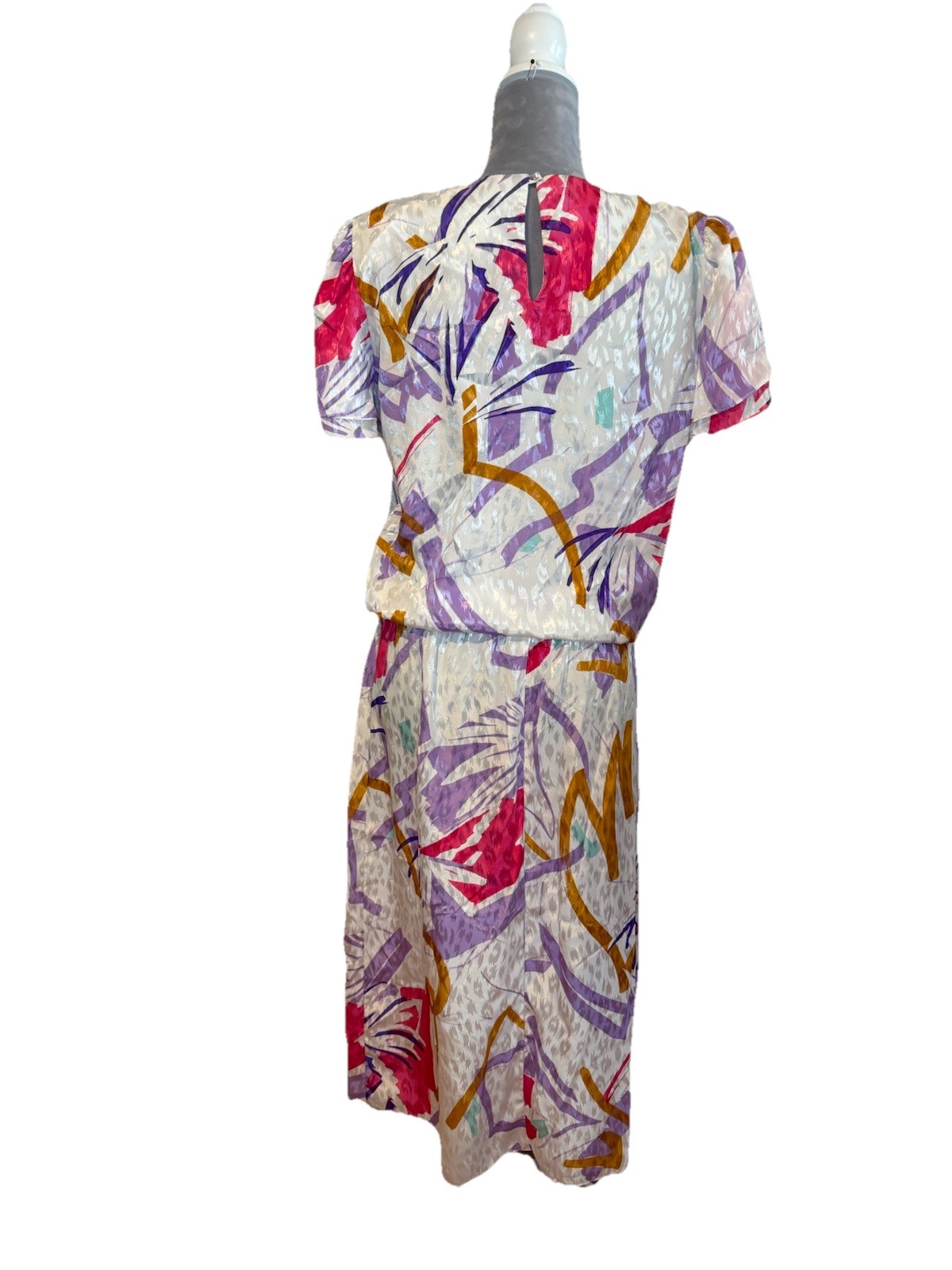 Vintage 80s Silky Flowy Floral Polyester Midi Dress Sz 10 Career Golden Girls