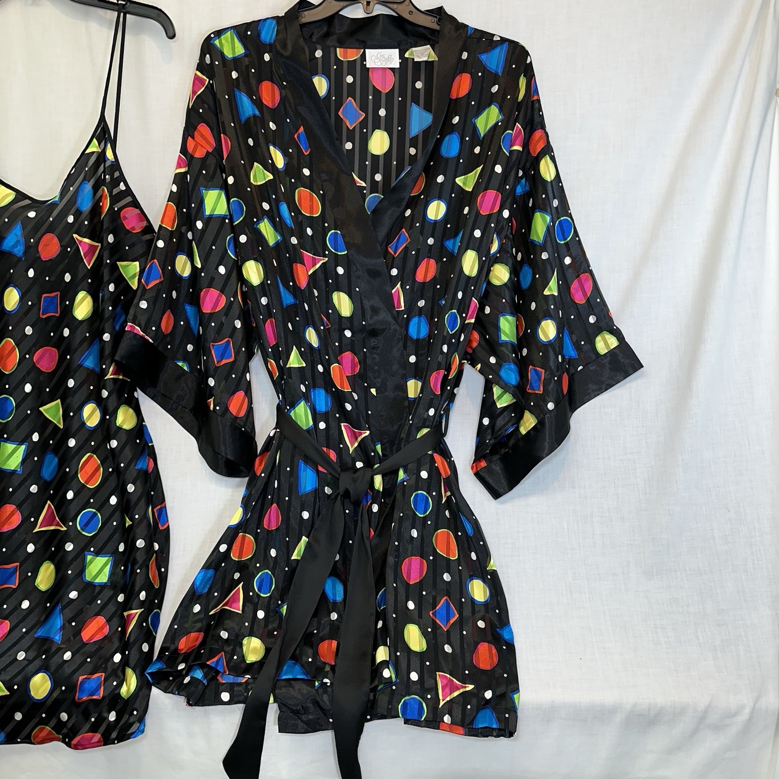 Go Softly Vintage 2-PC Chiffon Slip Gown & Robe C. 1990 Size 2X Memphis Design