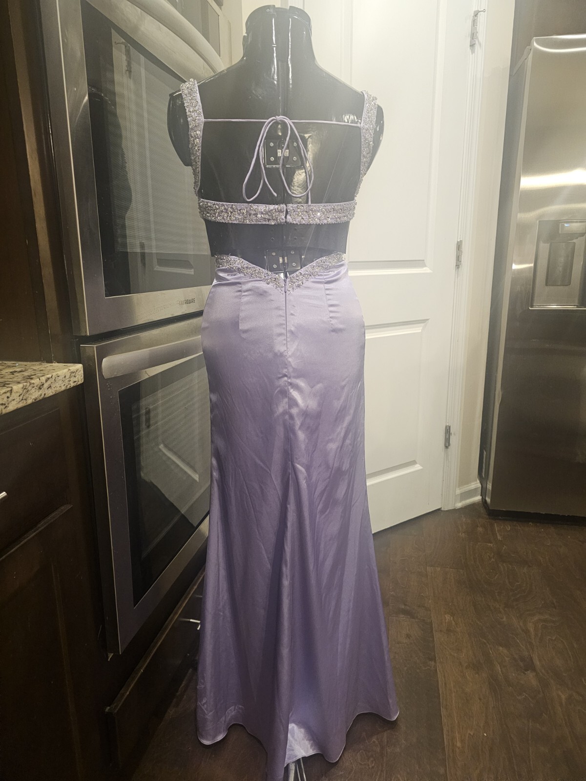 Vintage Cache Purple Beaded Sequin Backless long Gown Xs-small