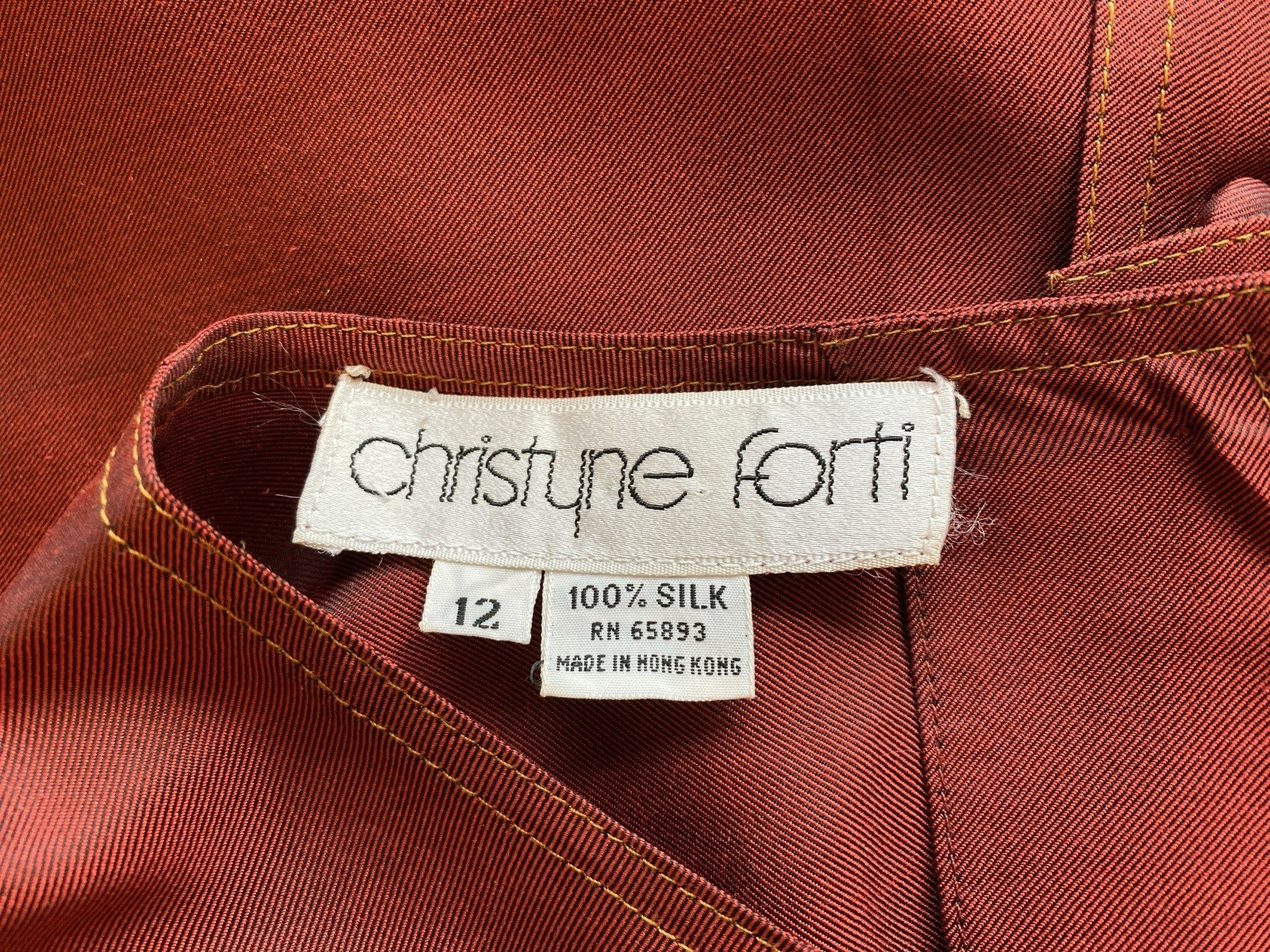 Christyne Forti Vintage Midi 100% Silk Red Dress Women’s Size 12 Lining 1980s