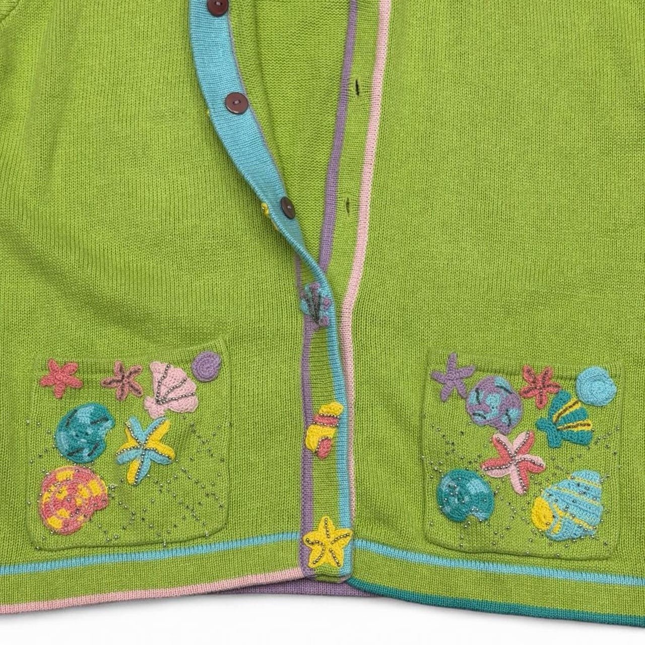 Story Book Knits Sweater NWT Green Beaded Embellished Shells Nautical Ocean