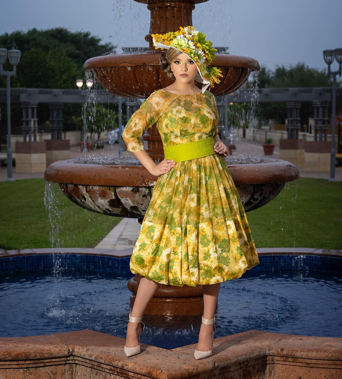Ferman O’Grady Vintage Party Dress Silk Organza in Yellow Green 1950s Wiggle S/M