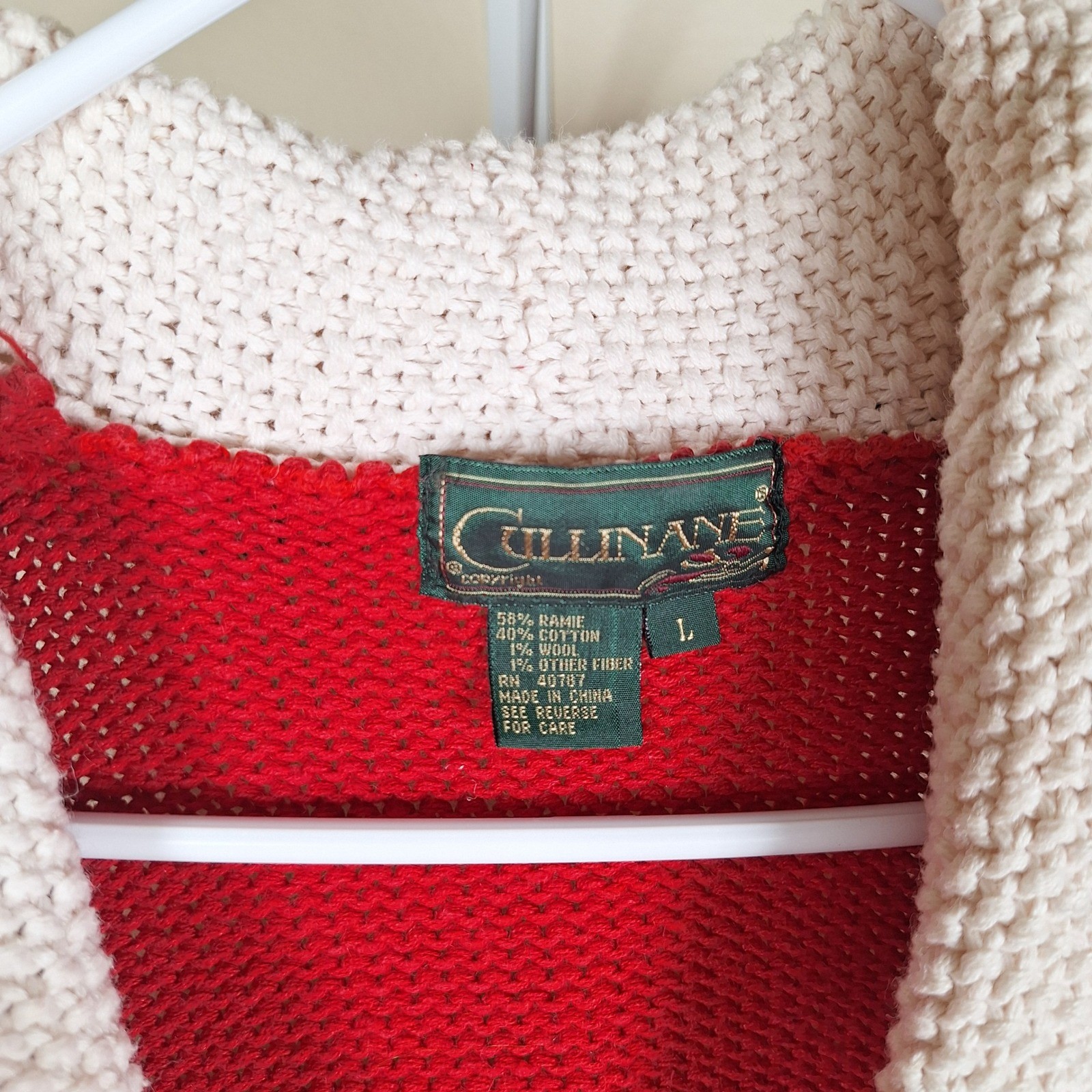 Cullinane Vintage Hand Knit Christmas Cardigan Shawl Collar 3D Whipstitch L