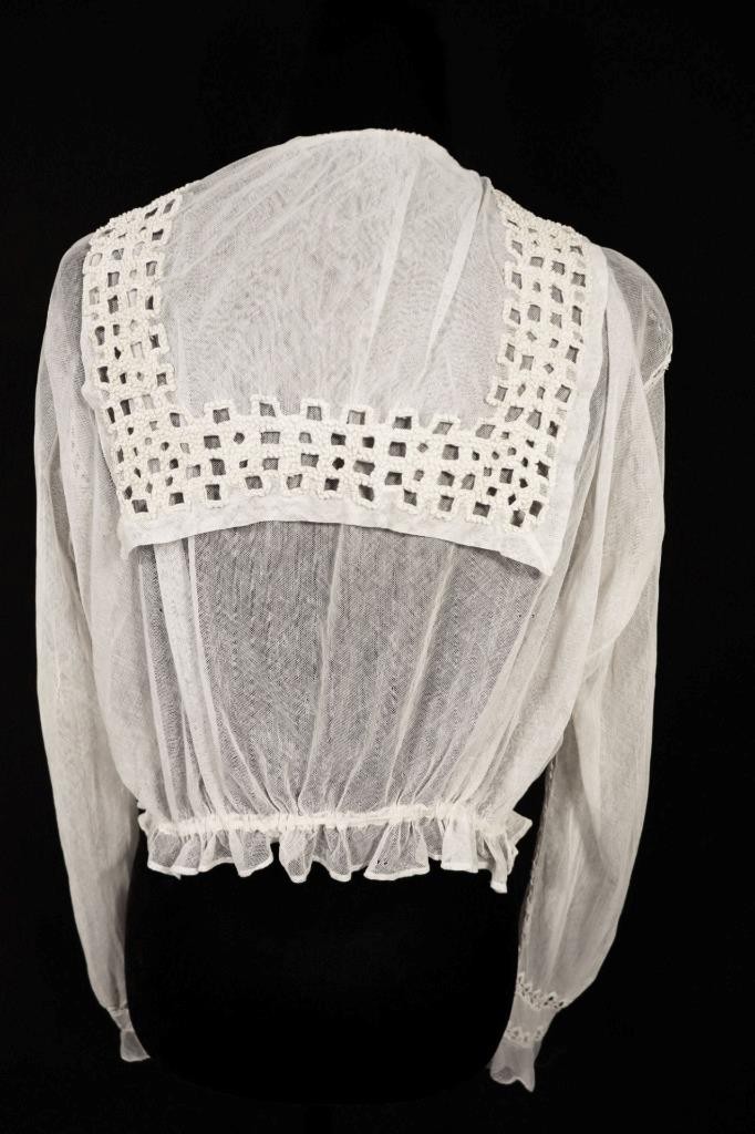 Antique French Edwardian Cotton Hand Embroidered Lace Blouse 42″ Bust