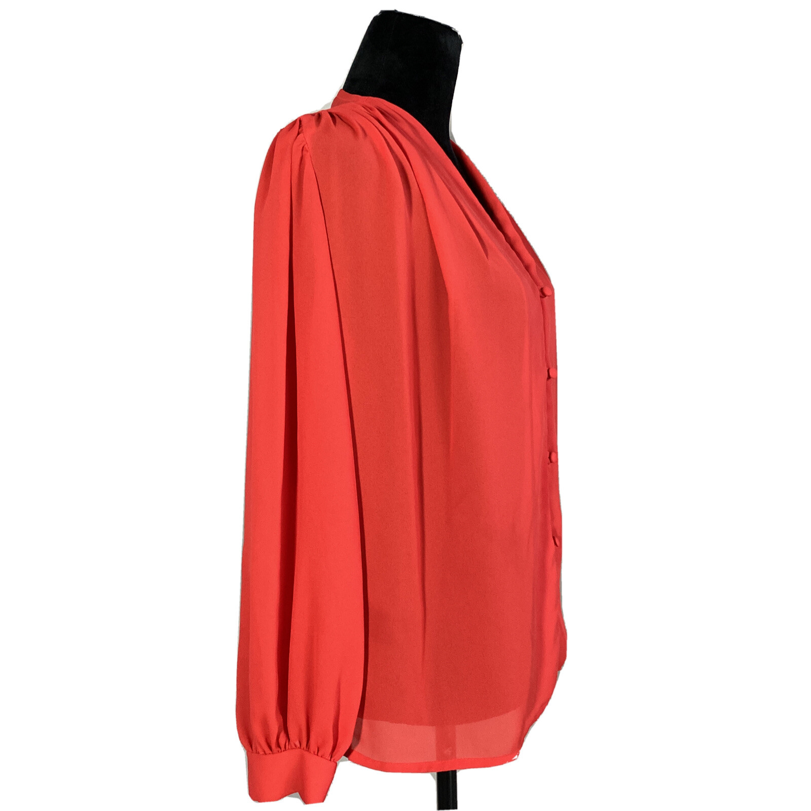 VTG Puccini Blouse Sz 8 True Red Button Loop Pleat Shoulder Long Sl Top Work USA