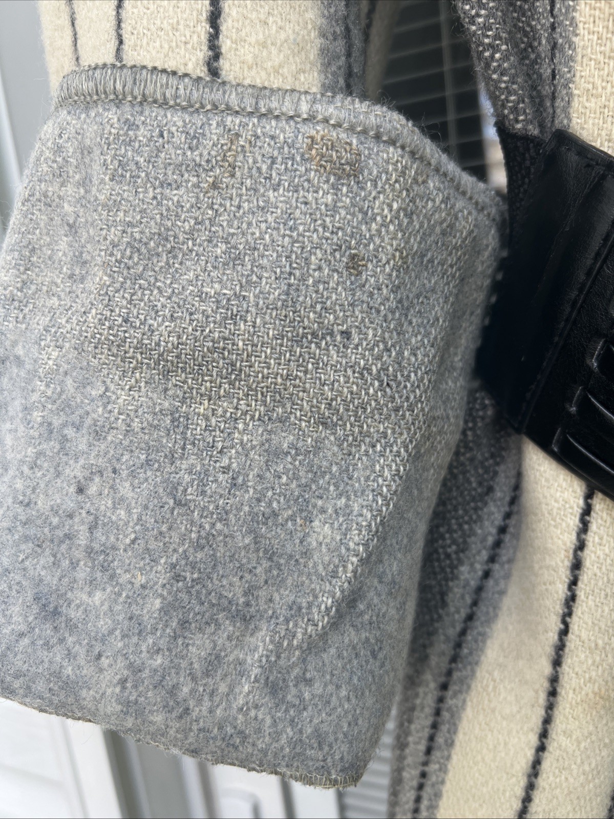 Vintage Pea Coat 100% Virgin Wool Casa De Lana Jr Belted Uruguay Gray Tan Black