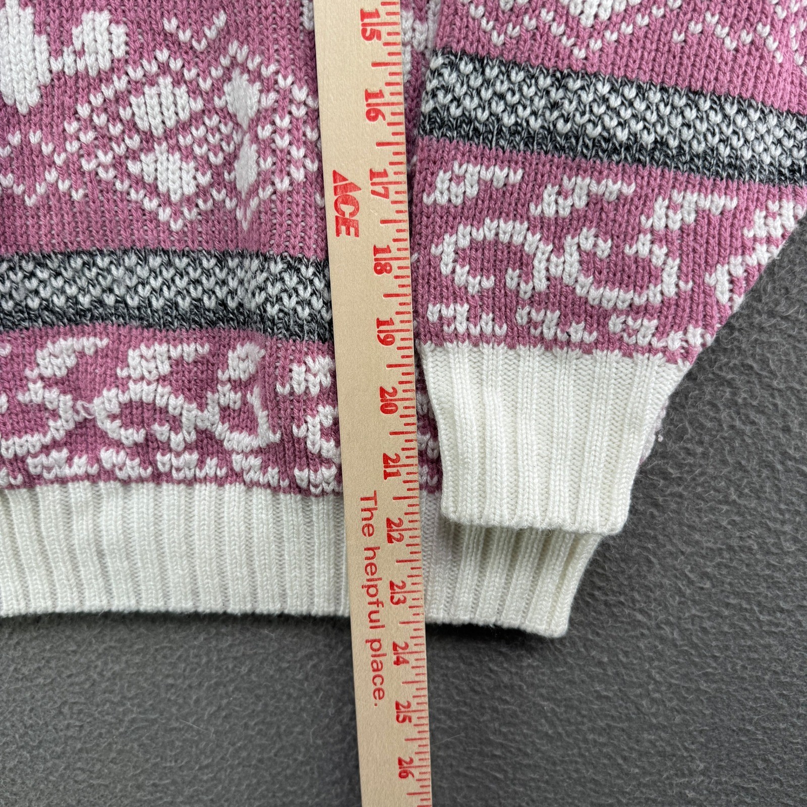 Vintage Cut 4 U Nordic Snowflake Fair Isle Knit Sweater Women XL Pink Mock Neck