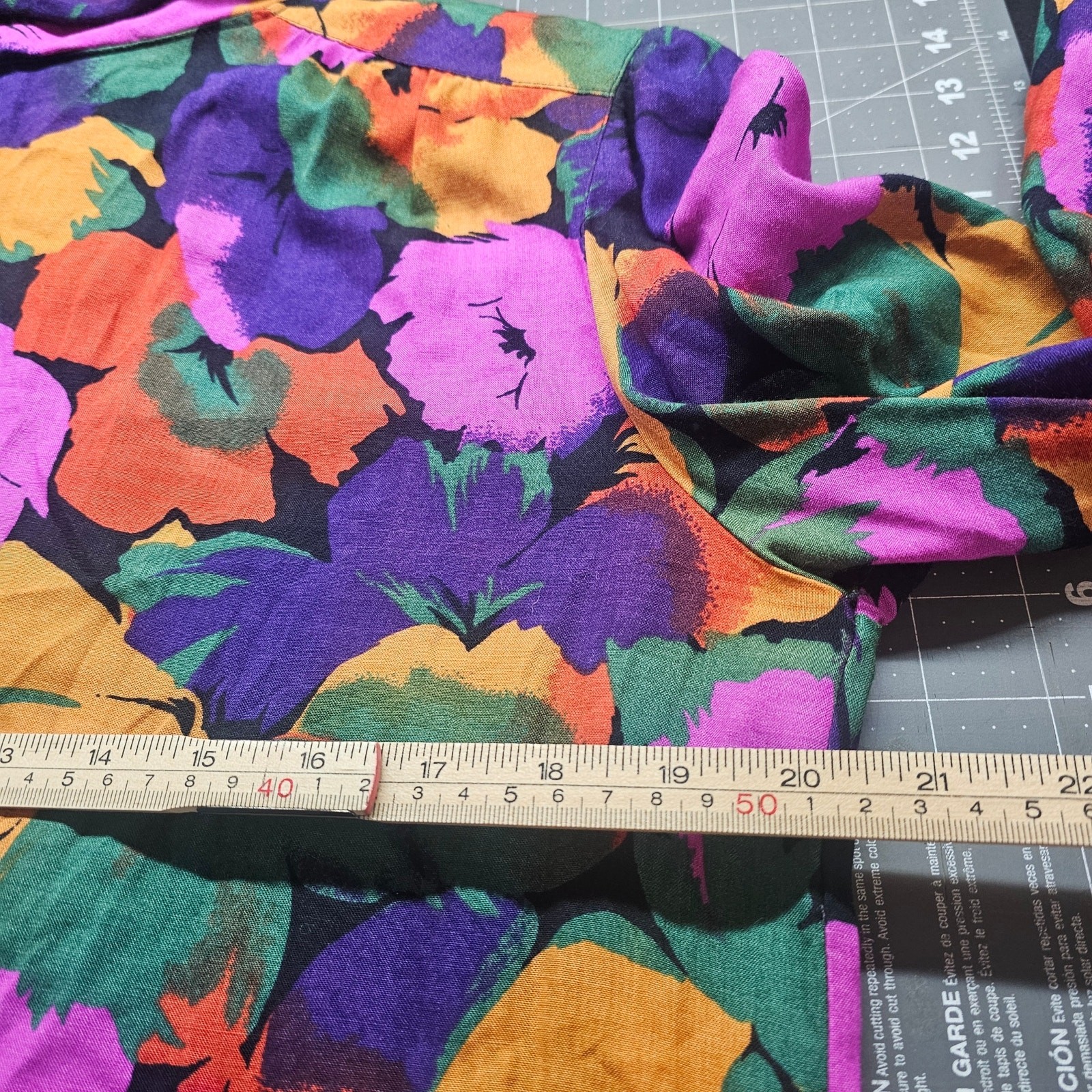 Vintage 80s Floral Blouse Women Large Purple Glam Career Mock Neck Boho Retro